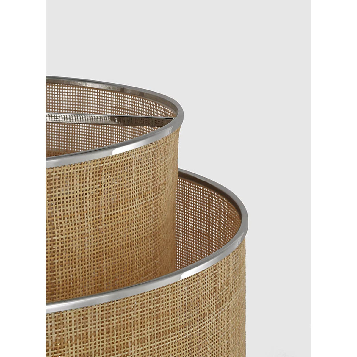 Marie Flanigan Linley Extra Large Hanging Shade in Polished Nickel and Natural Rattan Caning W30" x H31.25"