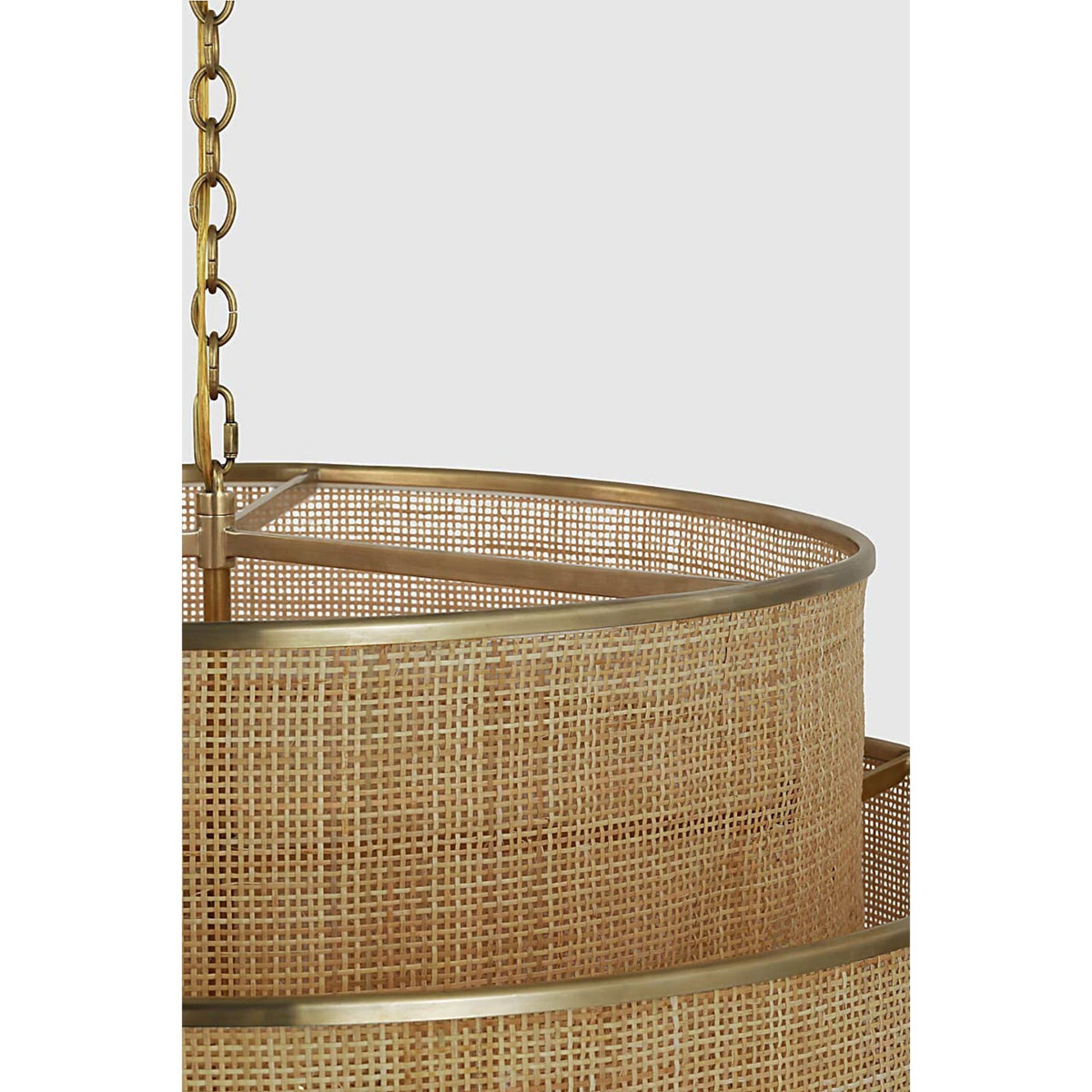 Marie Flanigan Linley Extra Large Hanging Shade in Soft Brass and Natural Rattan Caning W30" x H31.25"