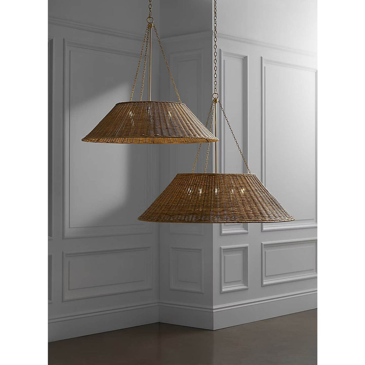 Marie Flanigan Corinne 44" Woven Hanging Shade in Soft Brass with Natural Wicker Shade W44"
