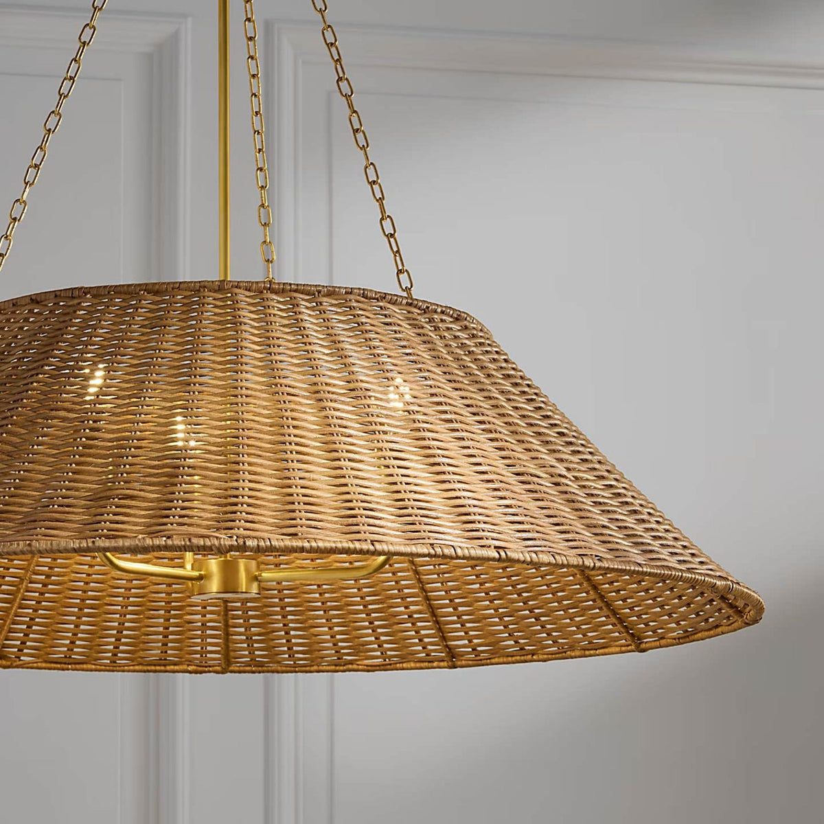 Marie Flanigan Corinne Extra Large Woven Hanging Shade in Soft Brass with Natural Wicker Shade W36.25" x H32.5"