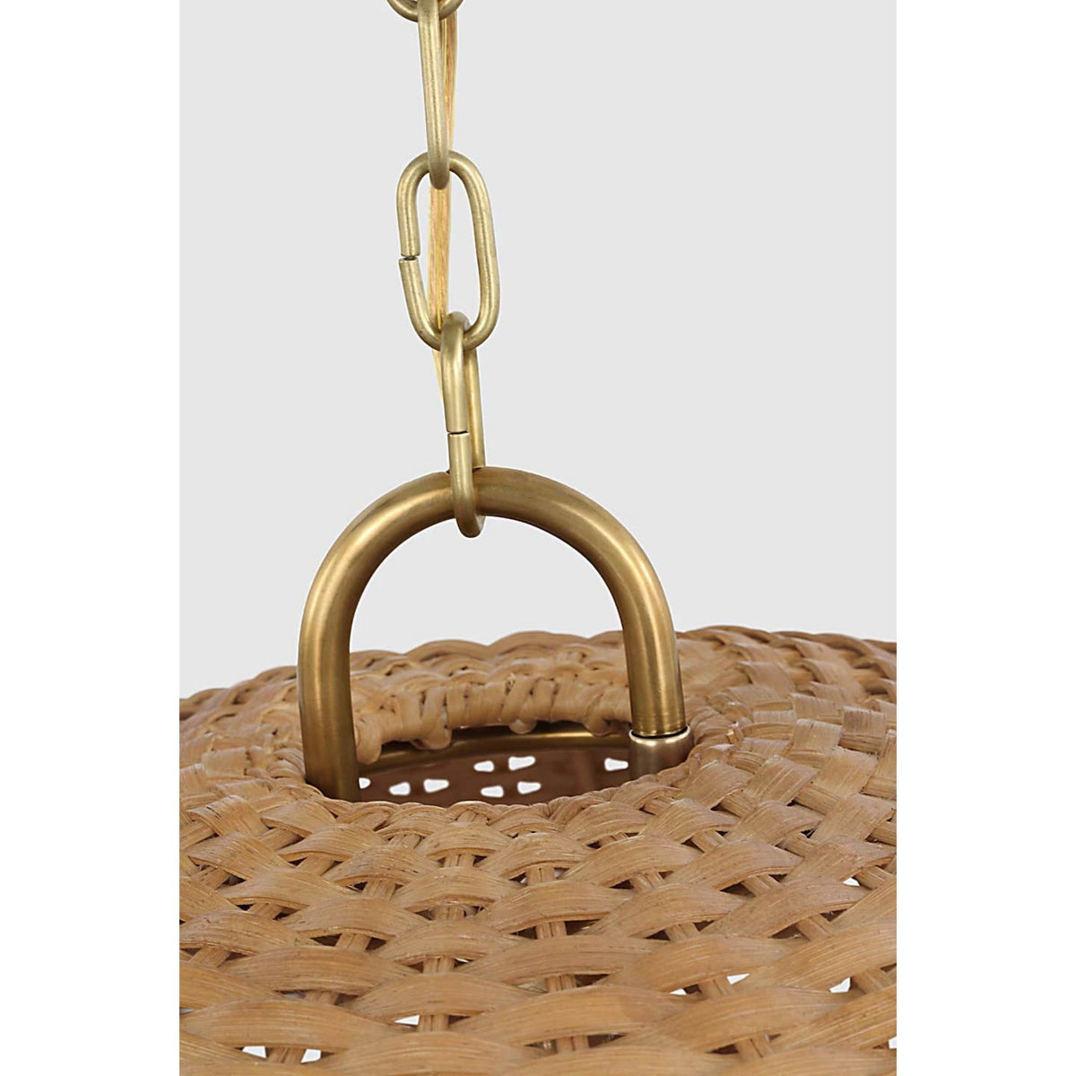 Marie Flanigan Whit Extra Large Dome Hanging Shade in Soft Brass and Natural Wicker W30.75" x H21.25"
