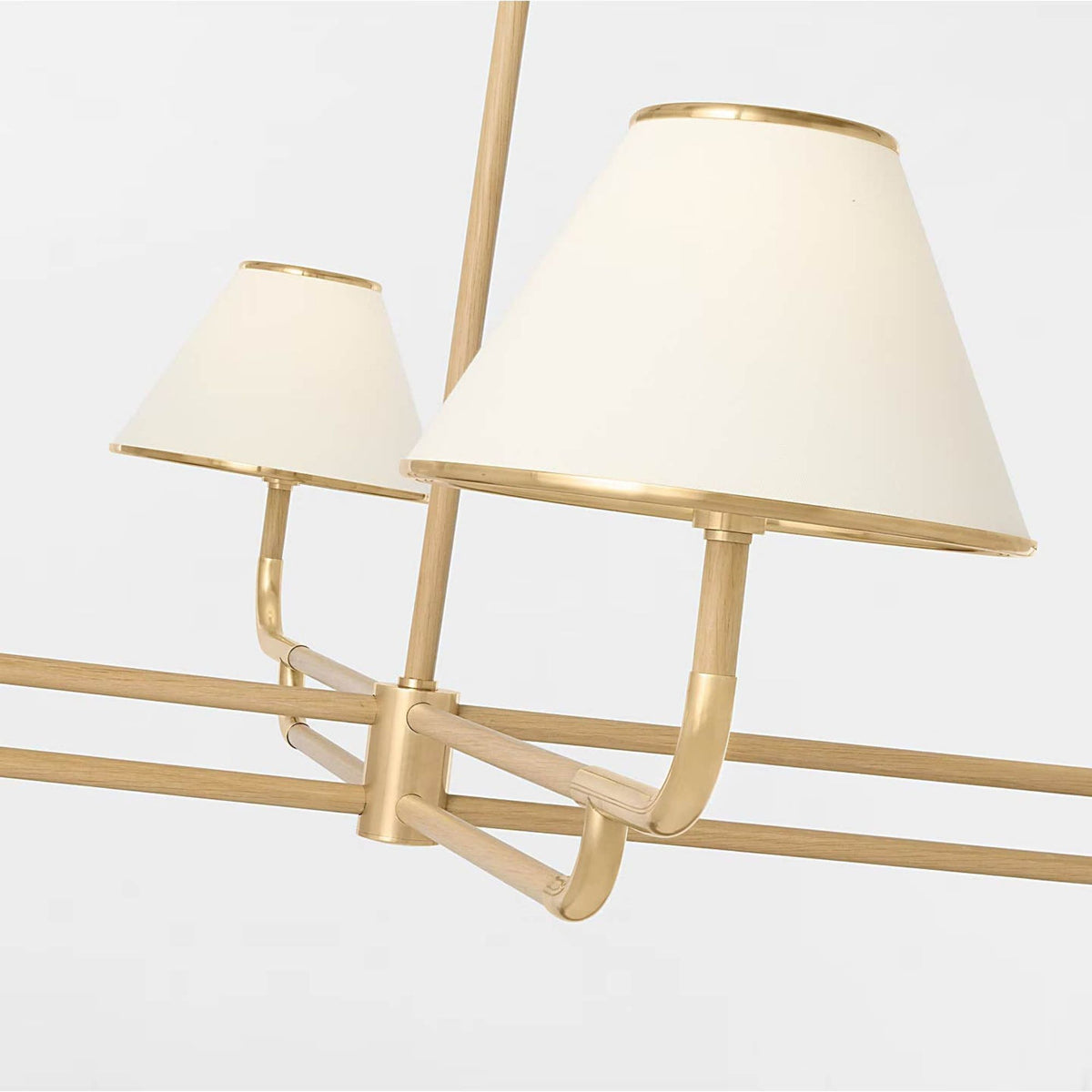 Marie Flanigan Rigby Grande Chandelier in Soft Brass and Natural Oak with Linen Shade W54.25" x H24.75"