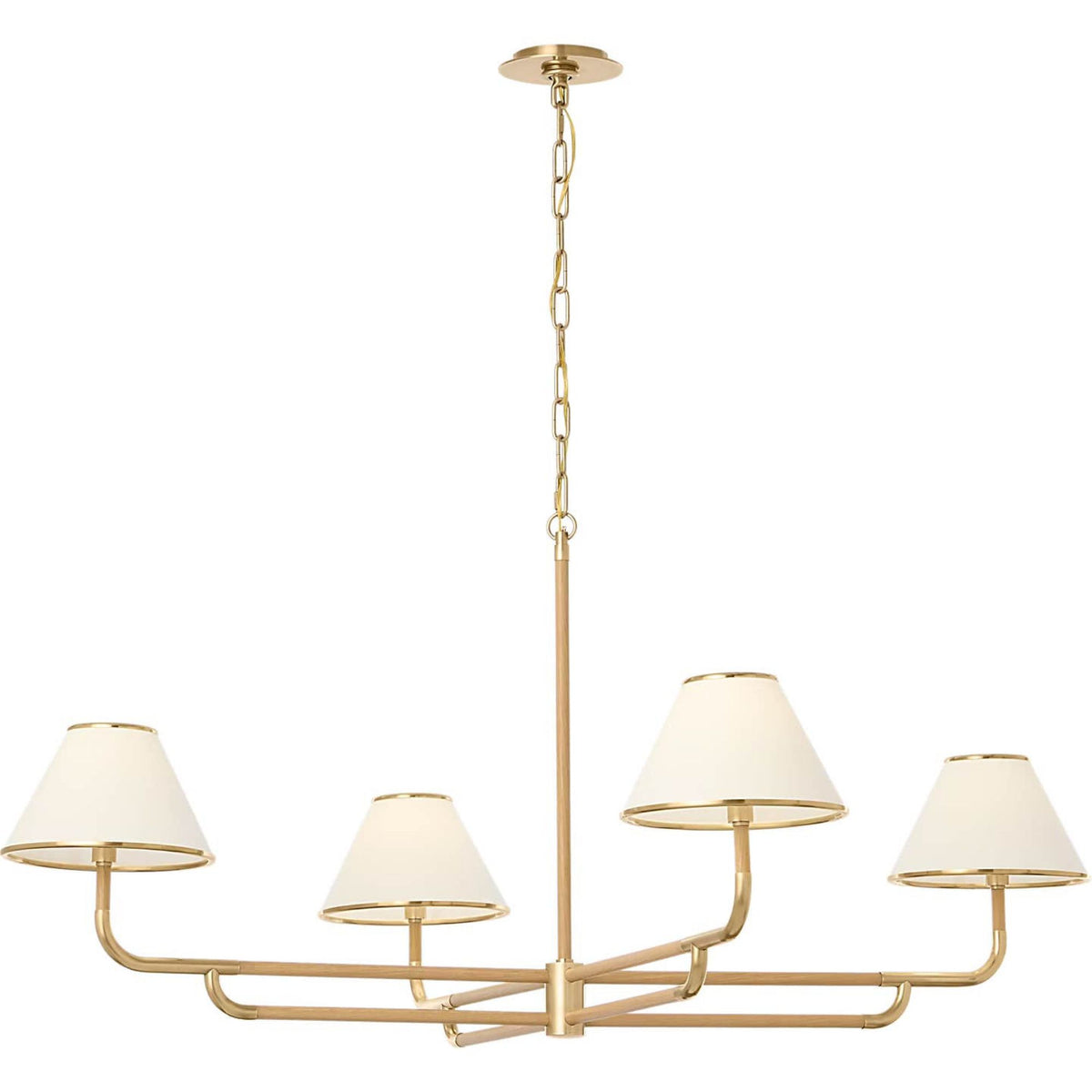 Marie Flanigan Rigby Grande Chandelier in Soft Brass and Natural Oak with Linen Shade W54.25" x H24.75"