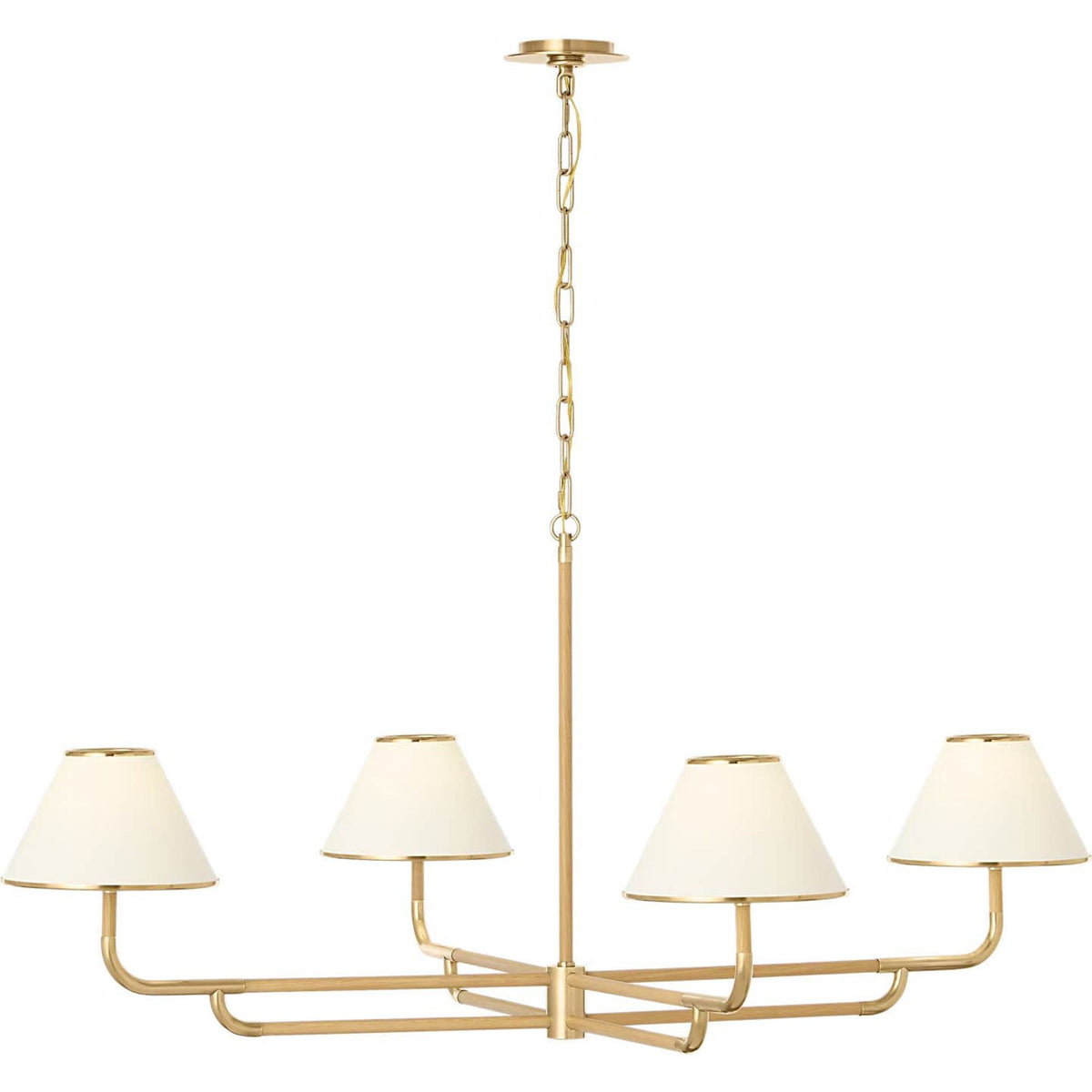 Marie Flanigan Rigby Grande Chandelier in Soft Brass and Natural Oak with Linen Shade W54.25" x H24.75"