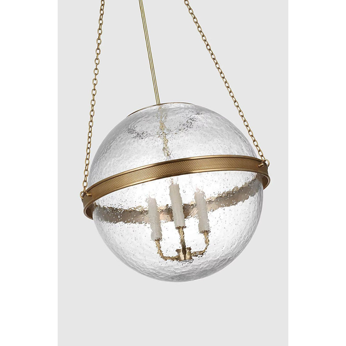 Marie Flanigan Reese 18" Globe Pendant in Soft Brass with Clear Restoration Glass W18.25" x H44.75"