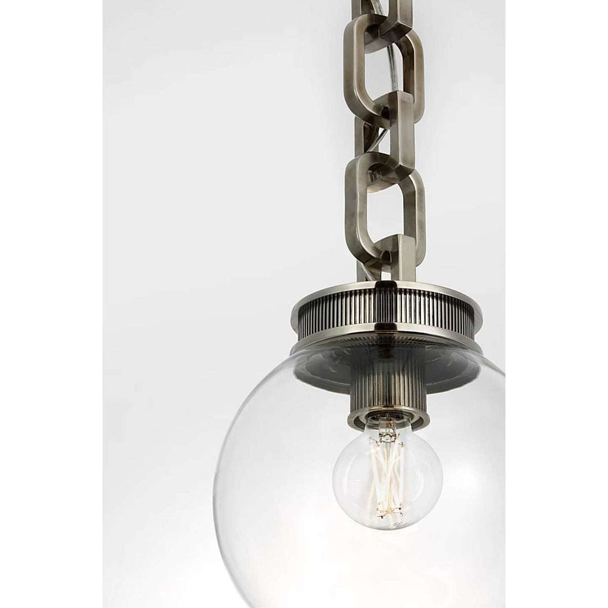 Marie Flanigan Bellamy 1 Light Statement Chain 8" Globe Chandelier in Pewter with Clear Glass W8"