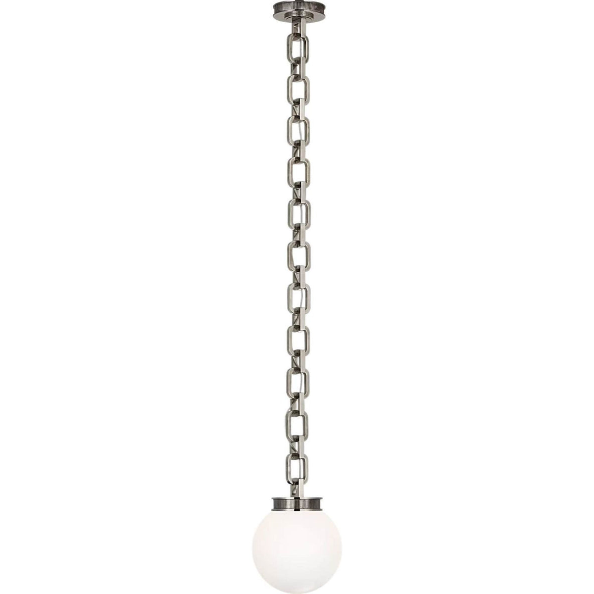 Marie Flanigan Bellamy 1 Light Statement Chain 8" Globe Chandelier in Pewter with White Glass W8"
