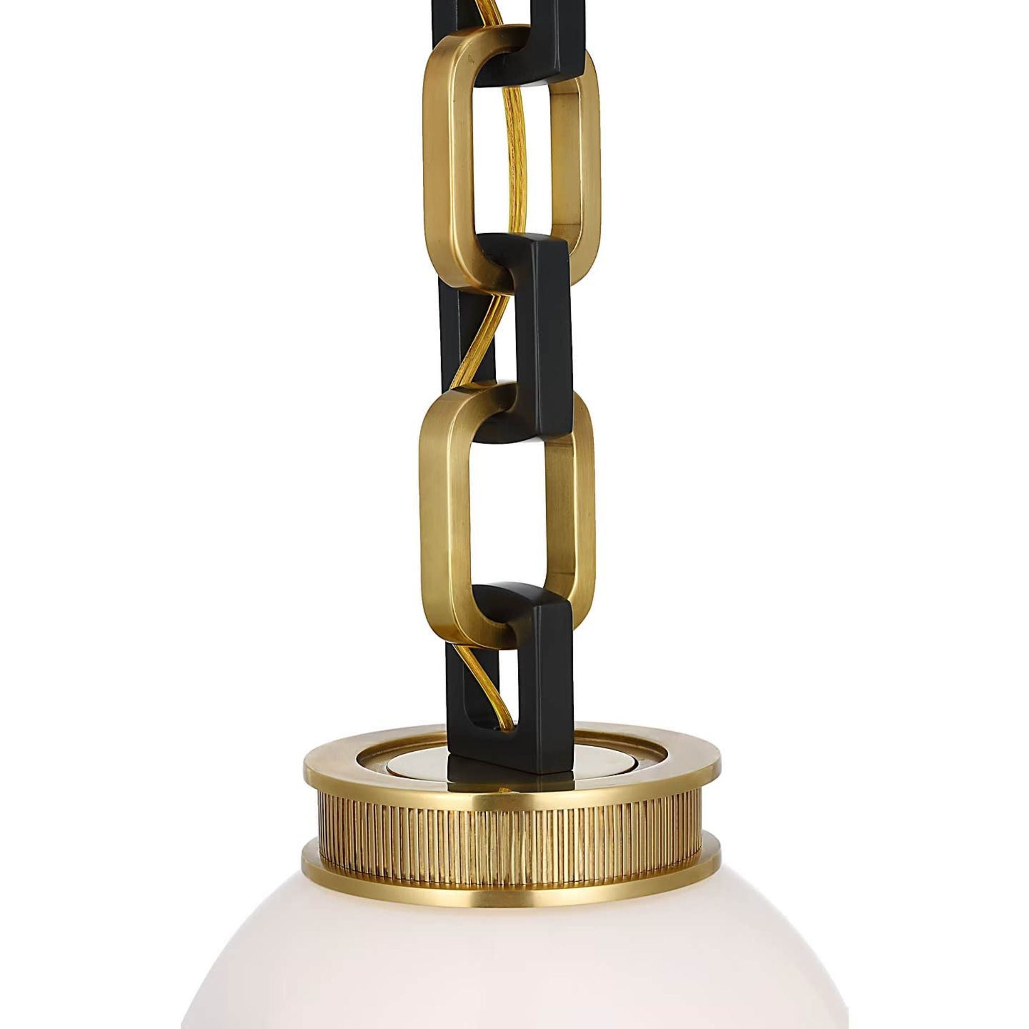 Marie Flanigan Bellamy 1 Light Statement Chain 8" Globe Chandelier in Soft Brass and Bronze with White Glass W8"