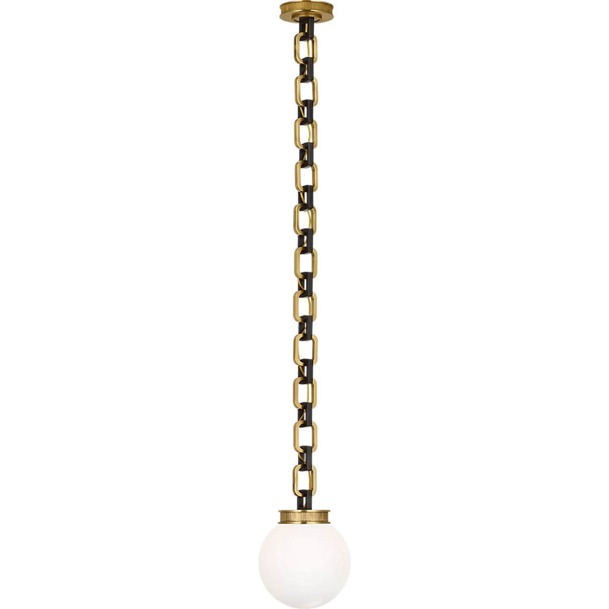 Marie Flanigan Bellamy 1 Light Statement Chain 8" Globe Chandelier in Soft Brass and Bronze with White Glass W8"
