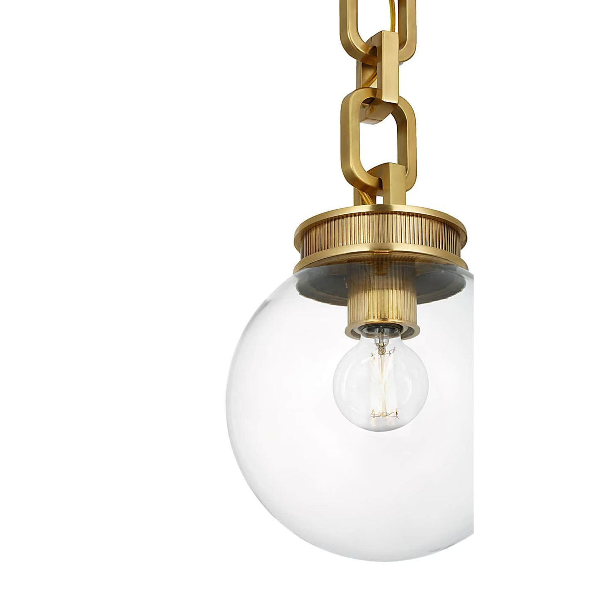 Marie Flanigan Bellamy 1 Light Statement Chain 8" Globe Chandelier in Soft Brass with Clear Glass W8"