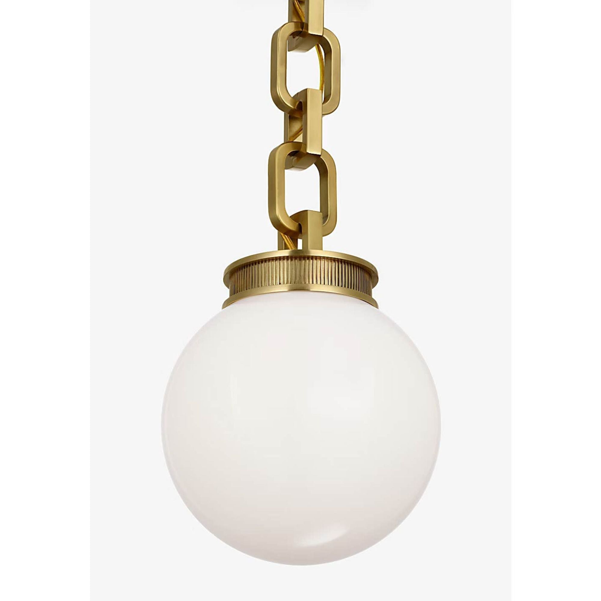 Marie Flanigan Bellamy 1 Light Statement Chain 8" Globe Chandelier in Soft Brass with White Glass W8"
