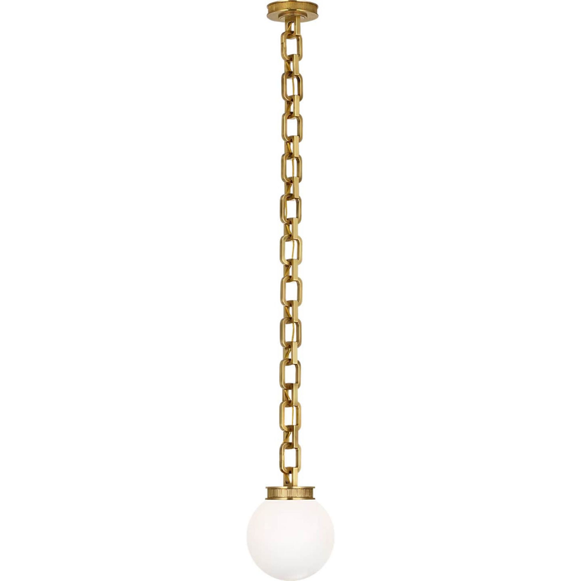 Marie Flanigan Bellamy 1 Light Statement Chain 8" Globe Chandelier in Soft Brass with White Glass W8"