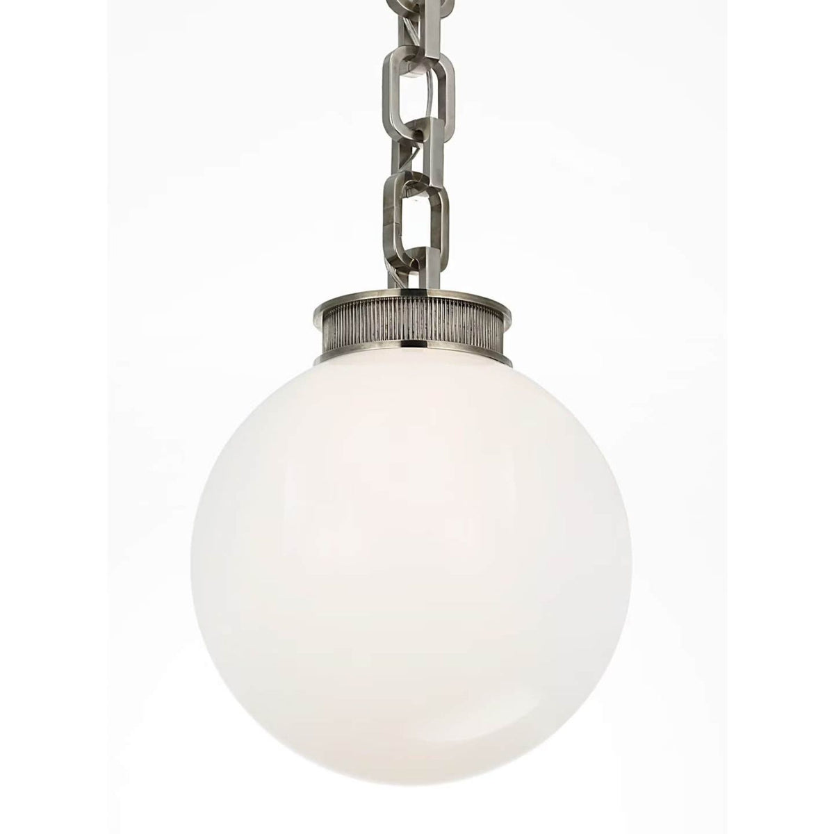 Marie Flanigan Bellamy 1 Light Statement Chain 12" Globe Chandelier in Pewter with White Glass W12"