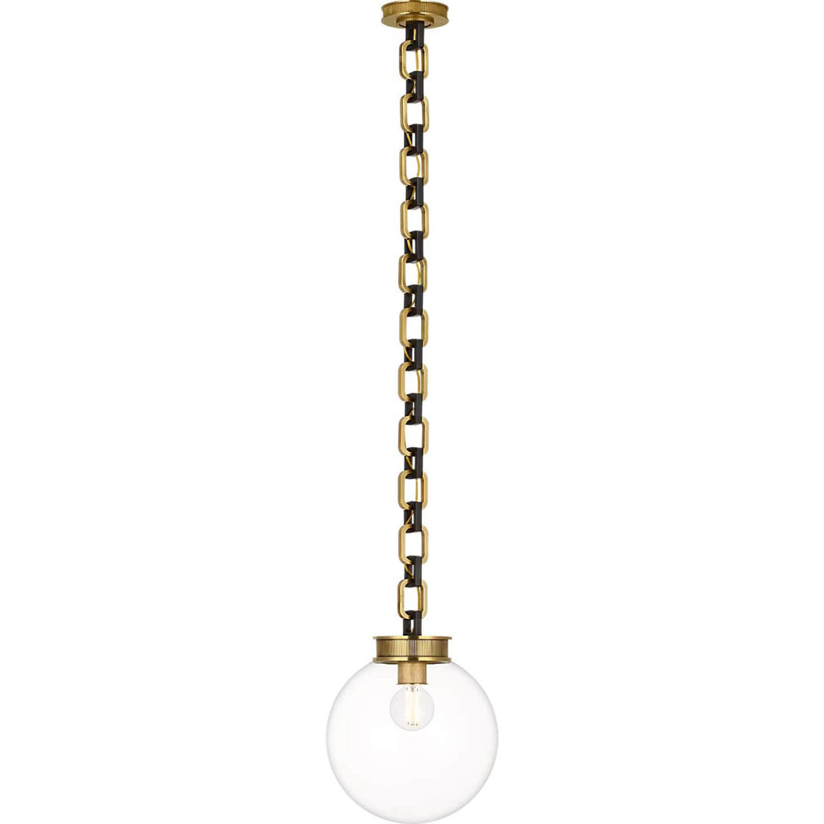 Marie Flanigan Bellamy 1 Light Statement Chain 12" Globe Chandelier in Soft Brass and Bronze with Clear Glass W12"