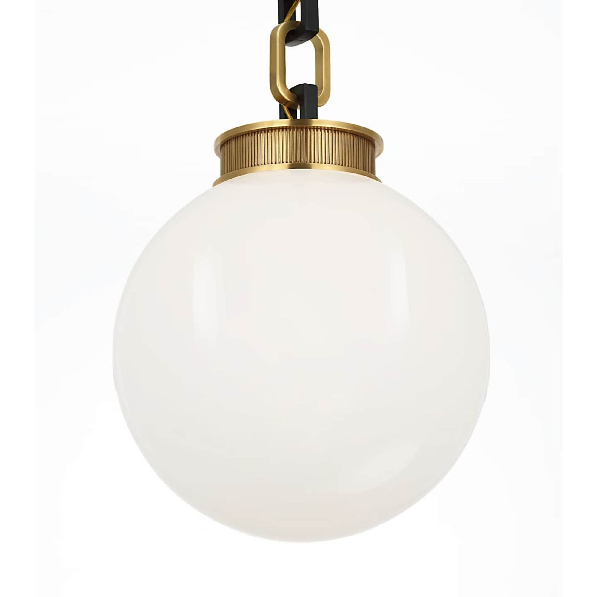 Marie Flanigan Bellamy 1 Light Statement Chain 12" Globe Chandelier in Soft Brass and Bronze with White Glass W12"