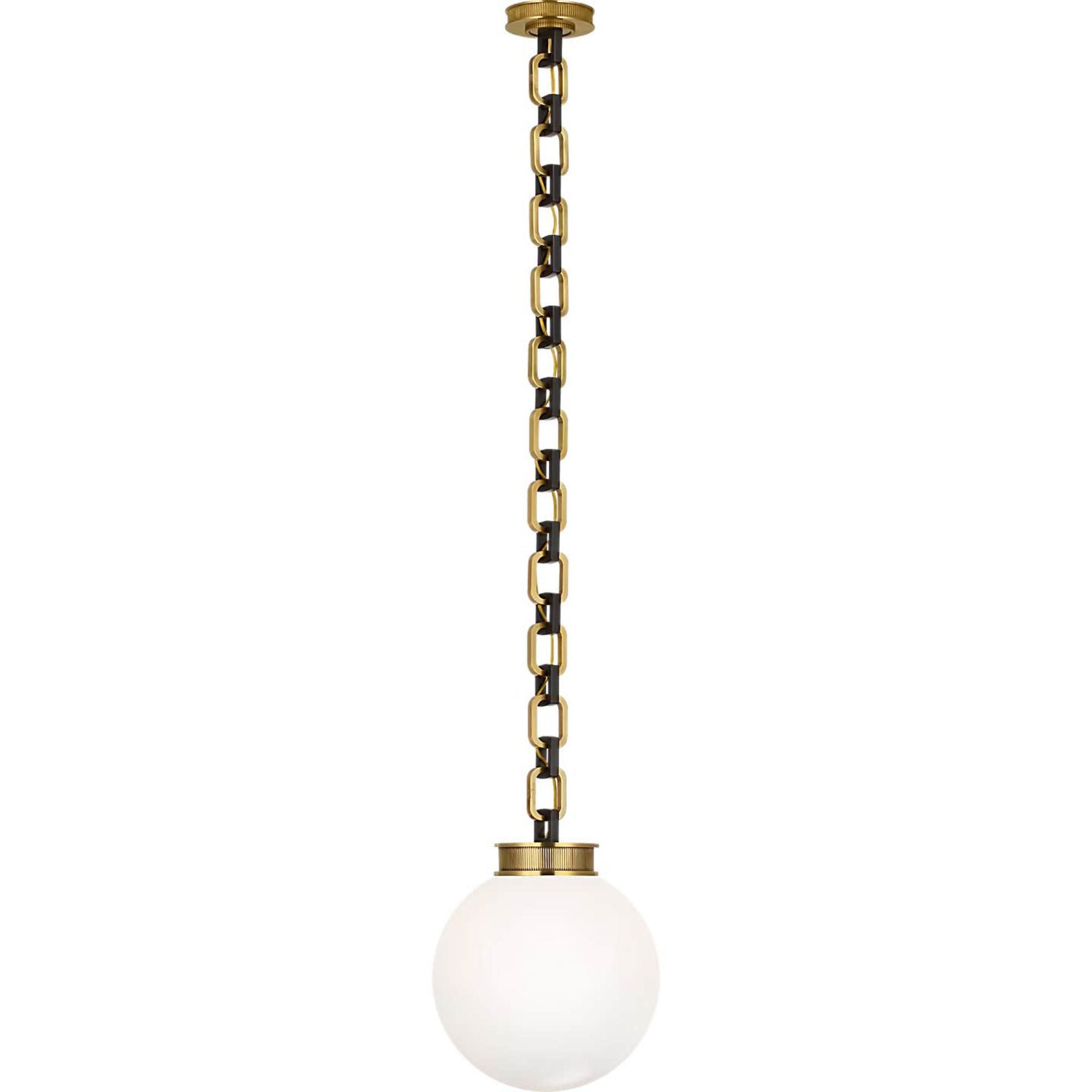 Marie Flanigan Bellamy 1 Light Statement Chain 12" Globe Chandelier in Soft Brass and Bronze with White Glass W12"
