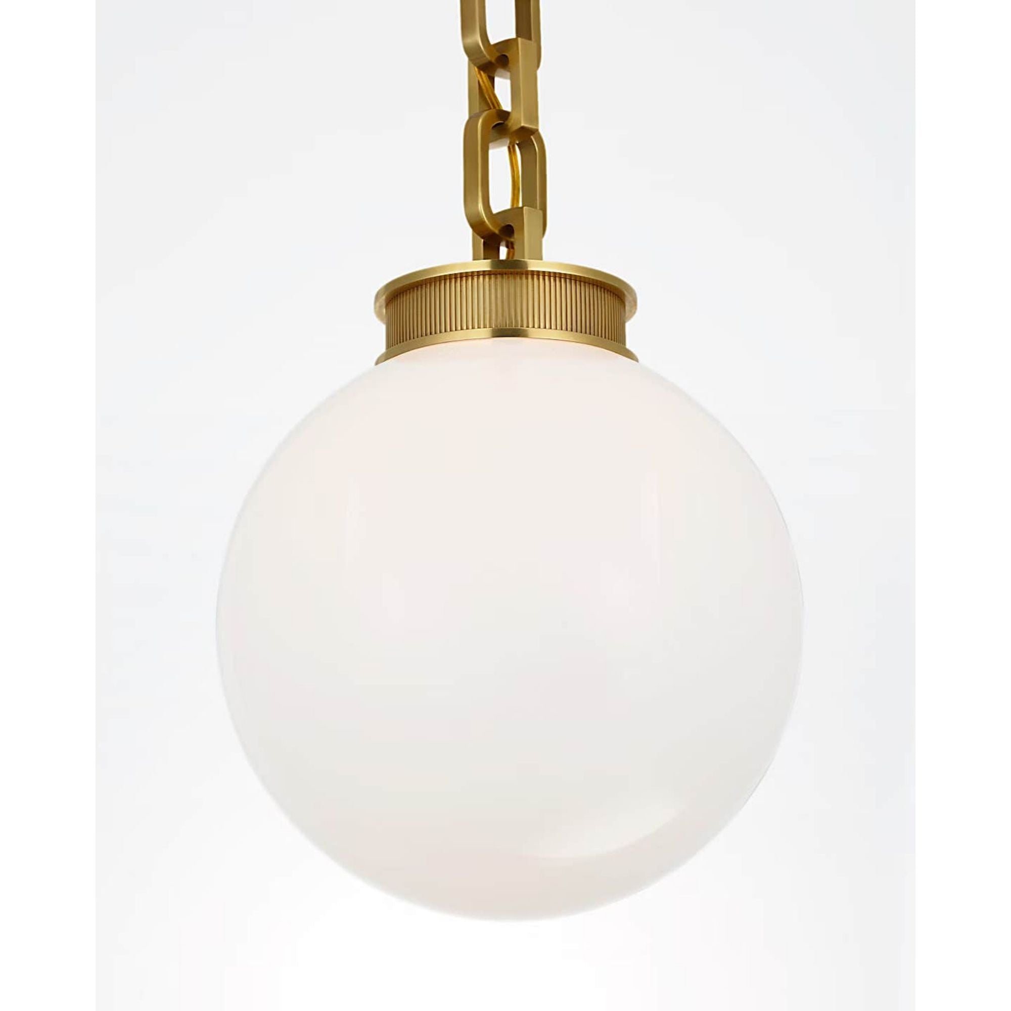 Marie Flanigan Bellamy 1 Light Statement Chain 12" Globe Chandelier in Soft Brass with White Glass W12"