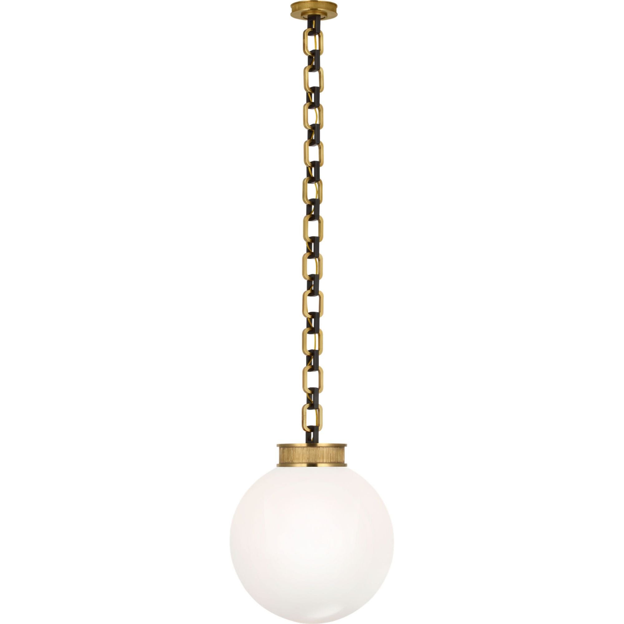 Marie Flanigan Bellamy 1 Light Statement Chain 16" Globe Chandelier in Soft Brass and Bronze with White Glass W16"