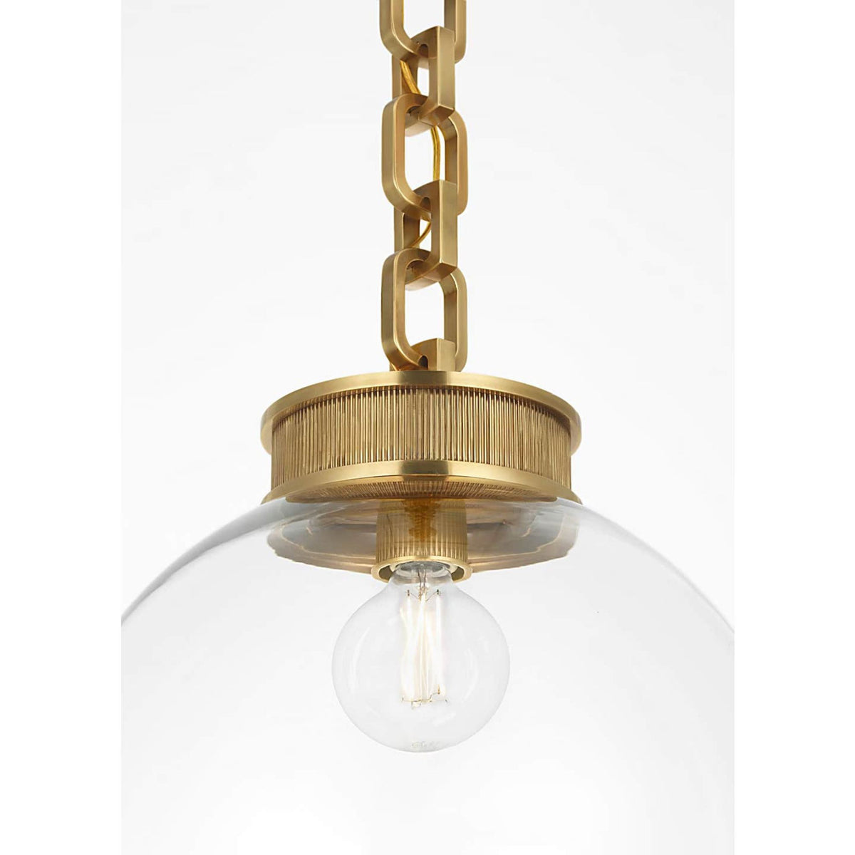 Marie Flanigan Bellamy 1 Light Statement Chain 16" Globe Chandelier in Soft Brass with Clear Glass W16"