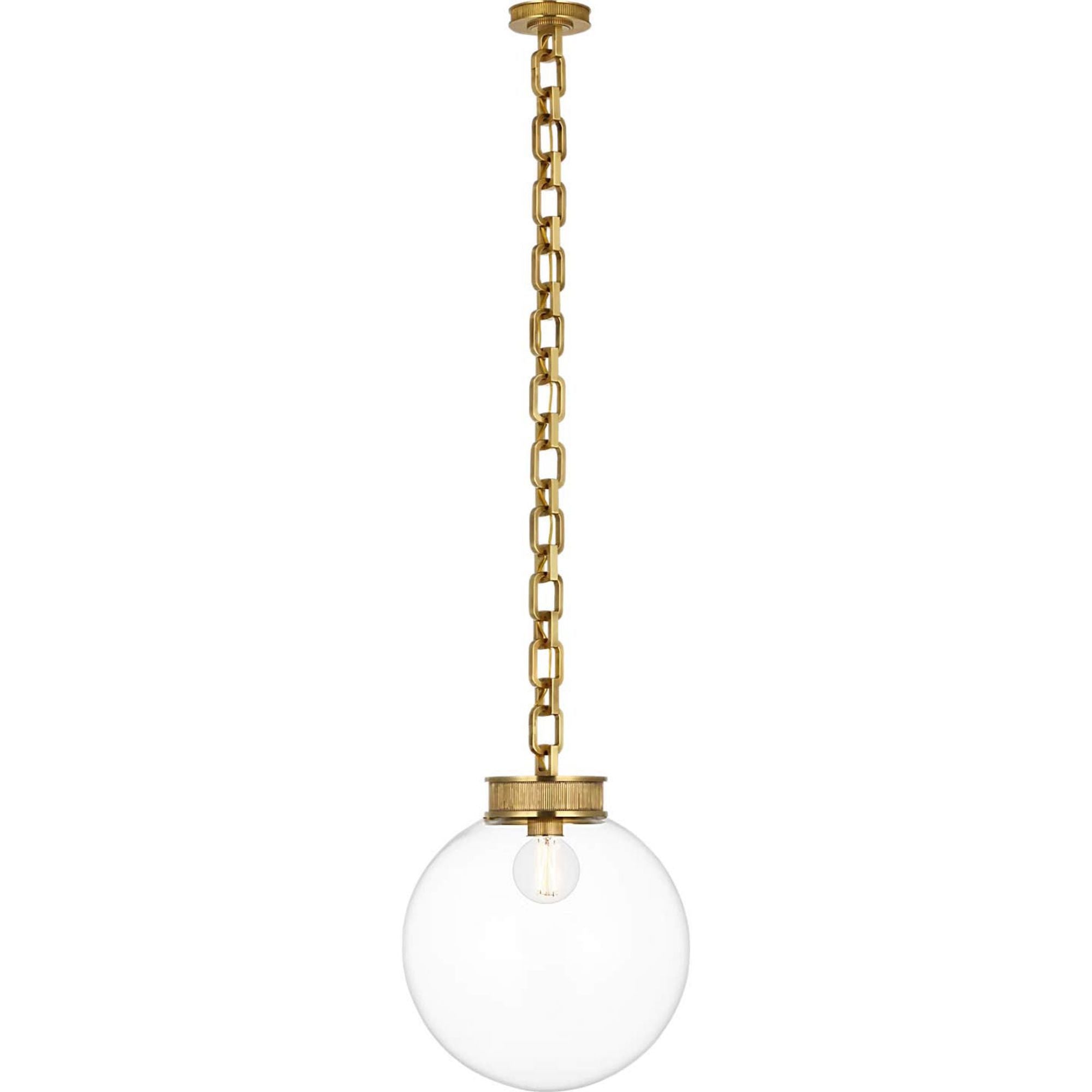 Marie Flanigan Bellamy 1 Light Statement Chain 16" Globe Chandelier in Soft Brass with Clear Glass W16"