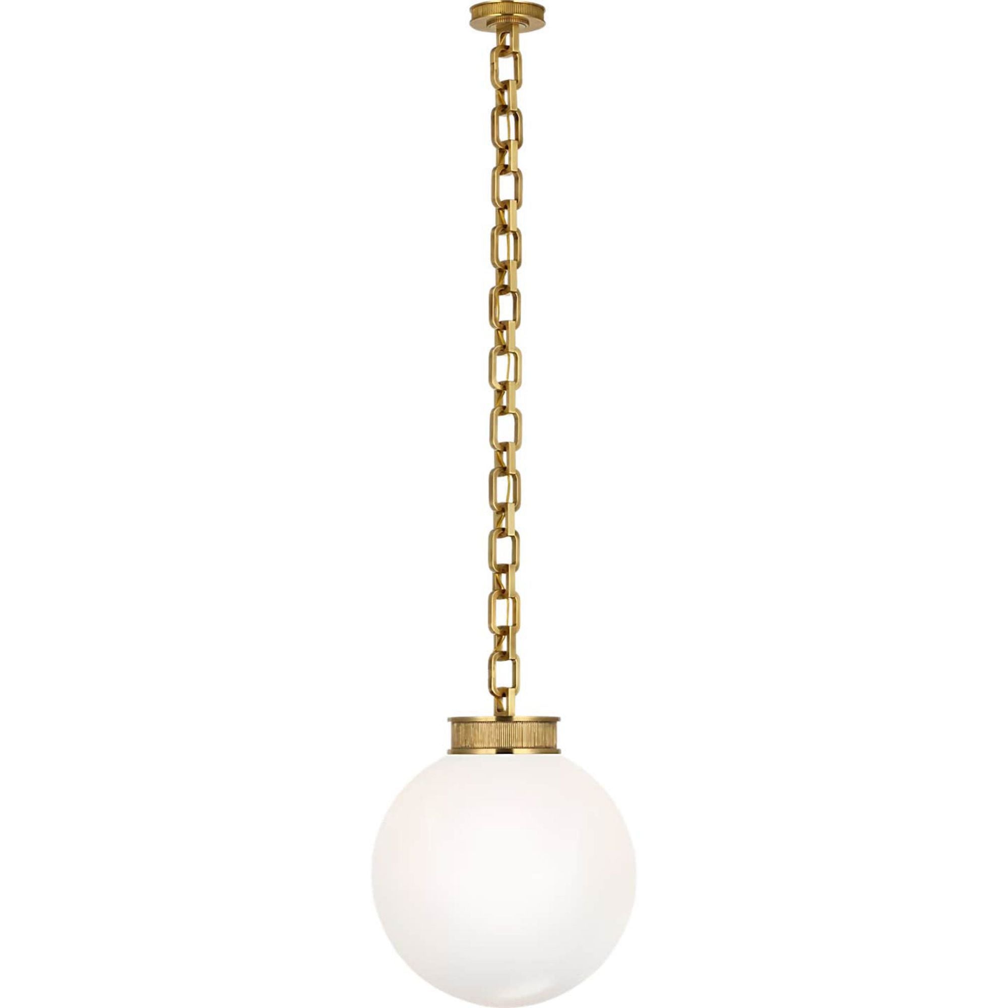 Marie Flanigan Bellamy 1 Light Statement Chain 16" Globe Chandelier in Soft Brass with White Glass W16"
