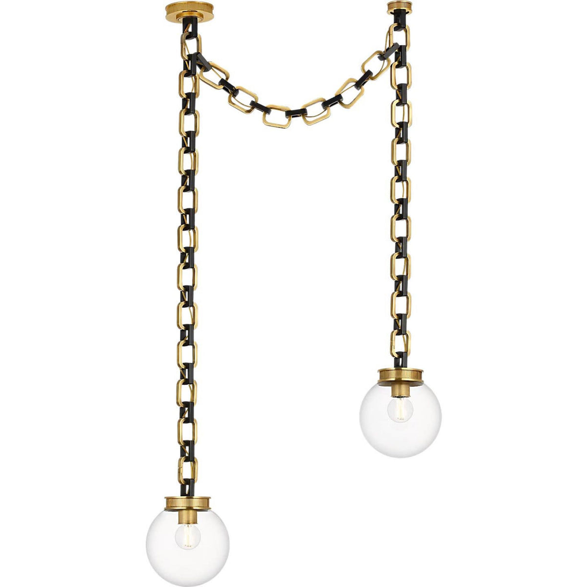 Marie Flanigan Bellamy 2 Light Statement Chain 8" Globe Chandelier in Soft Brass and Bronze with Clear Glass W33"