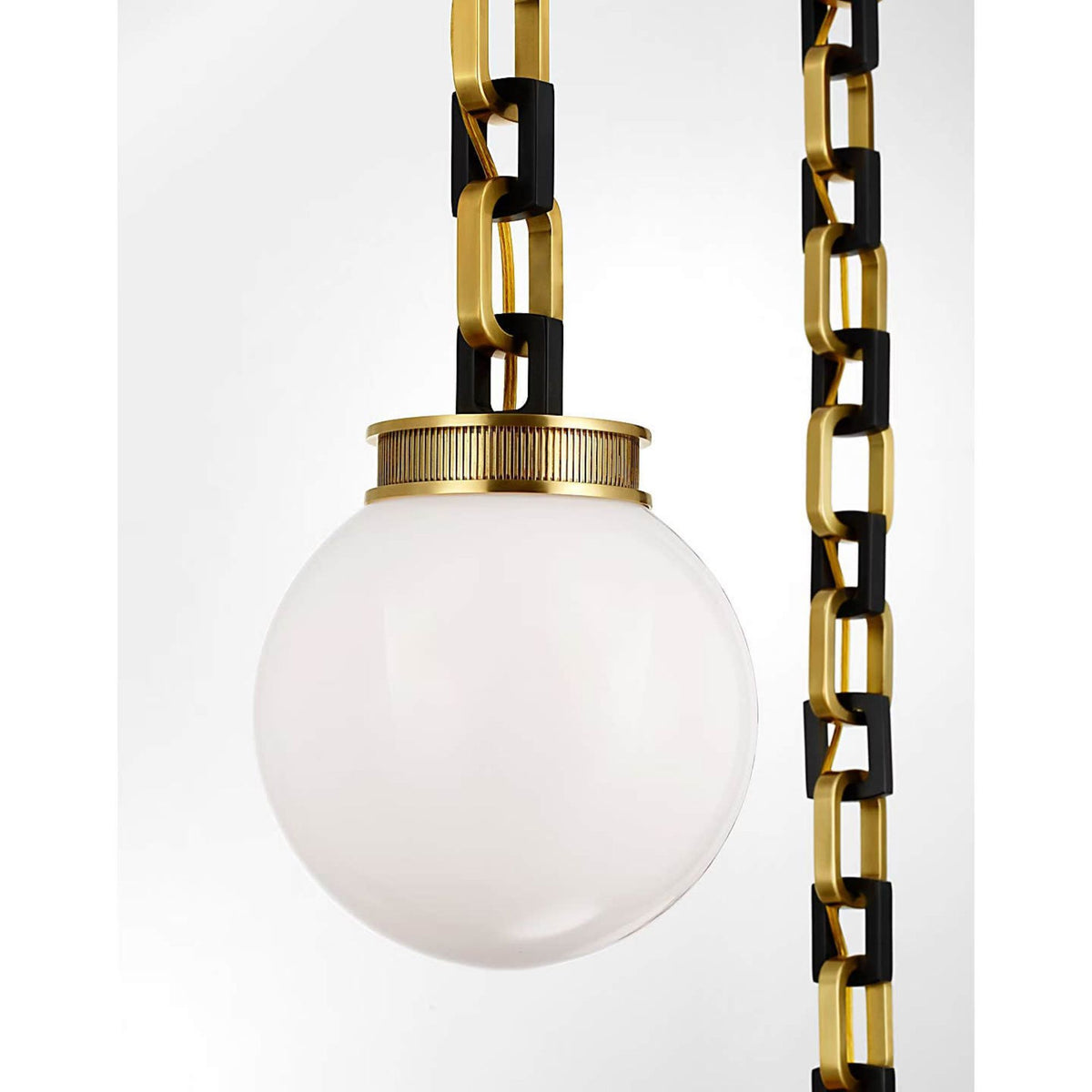 Marie Flanigan Bellamy 2 Light Statement Chain 8" Globe Chandelier in Soft Brass and Bronze with White Glass W33"