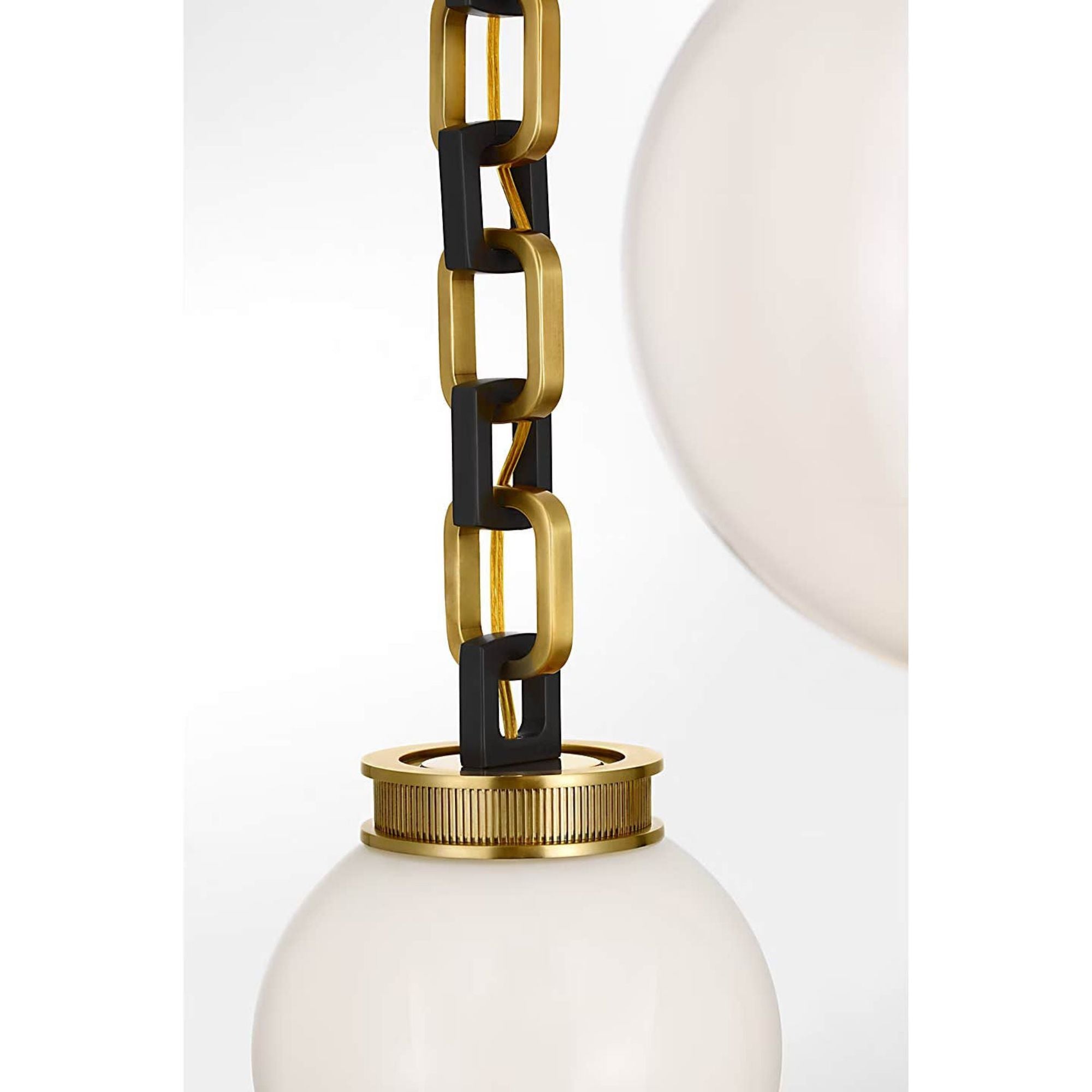 Marie Flanigan Bellamy 2 Light Statement Chain 8" Globe Chandelier in Soft Brass and Bronze with White Glass W33"