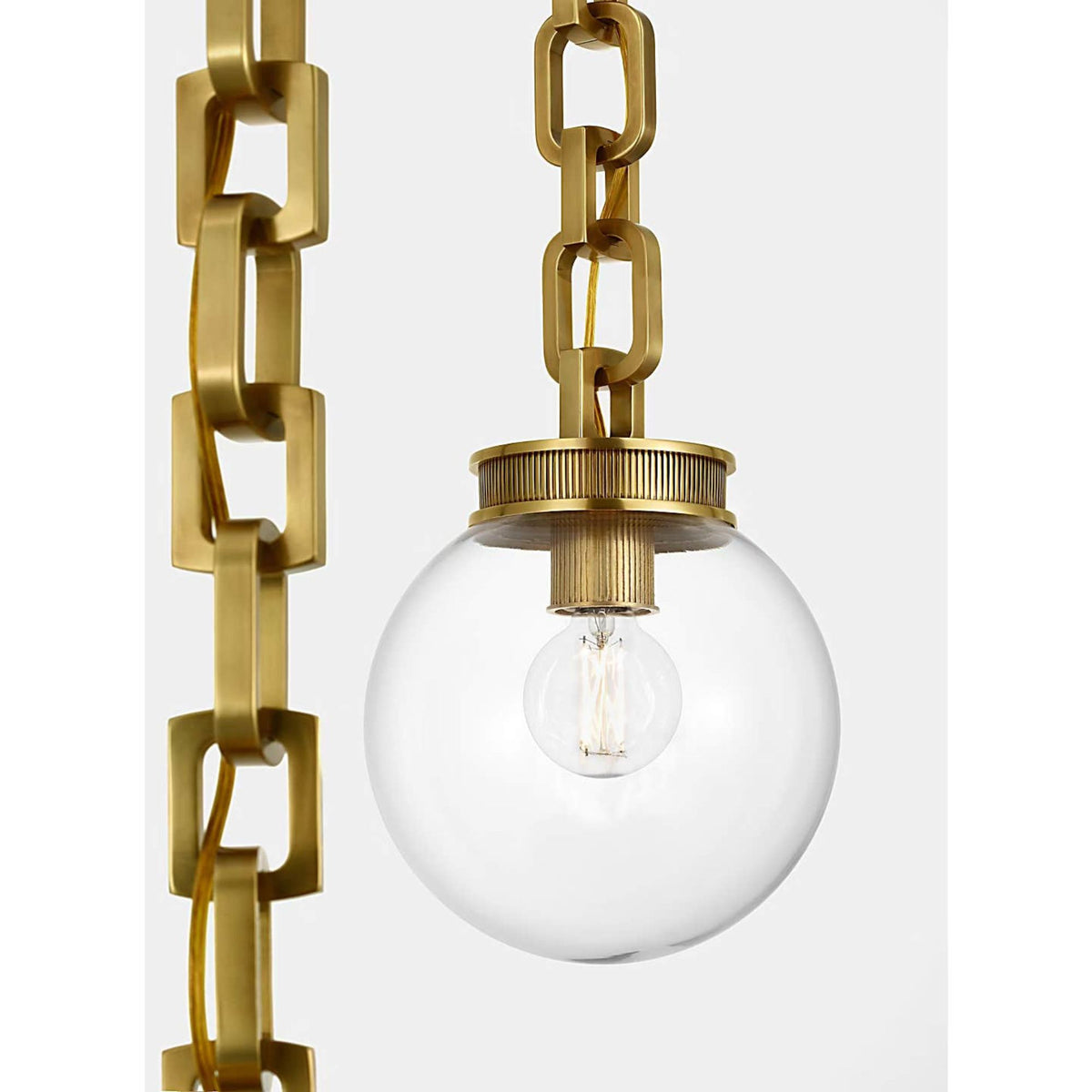 Marie Flanigan Bellamy 2 Light Statement Chain 8" Globe Chandelier in Soft Brass with Clear Glass W33"