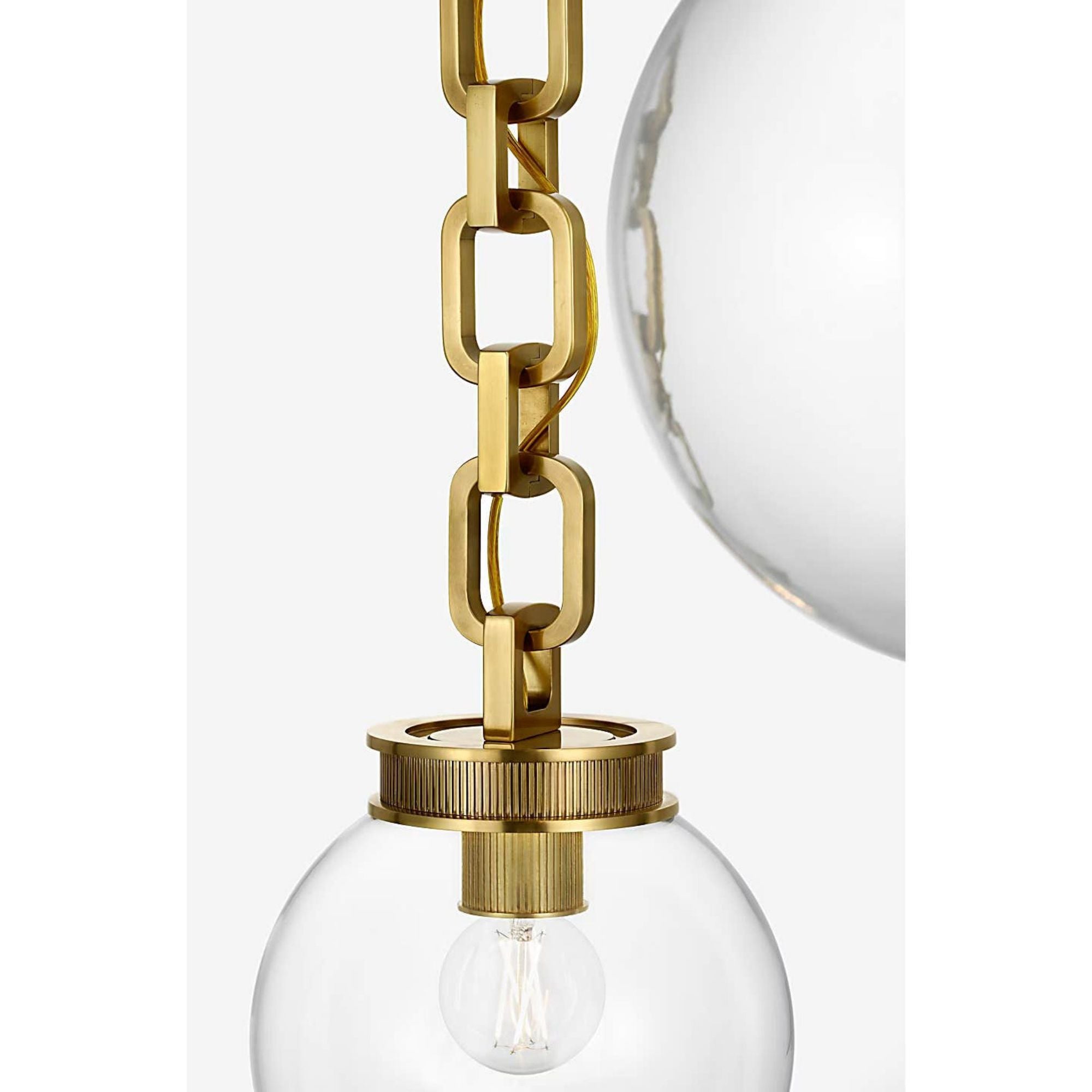 Marie Flanigan Bellamy 2 Light Statement Chain 8" Globe Chandelier in Soft Brass with Clear Glass W33"