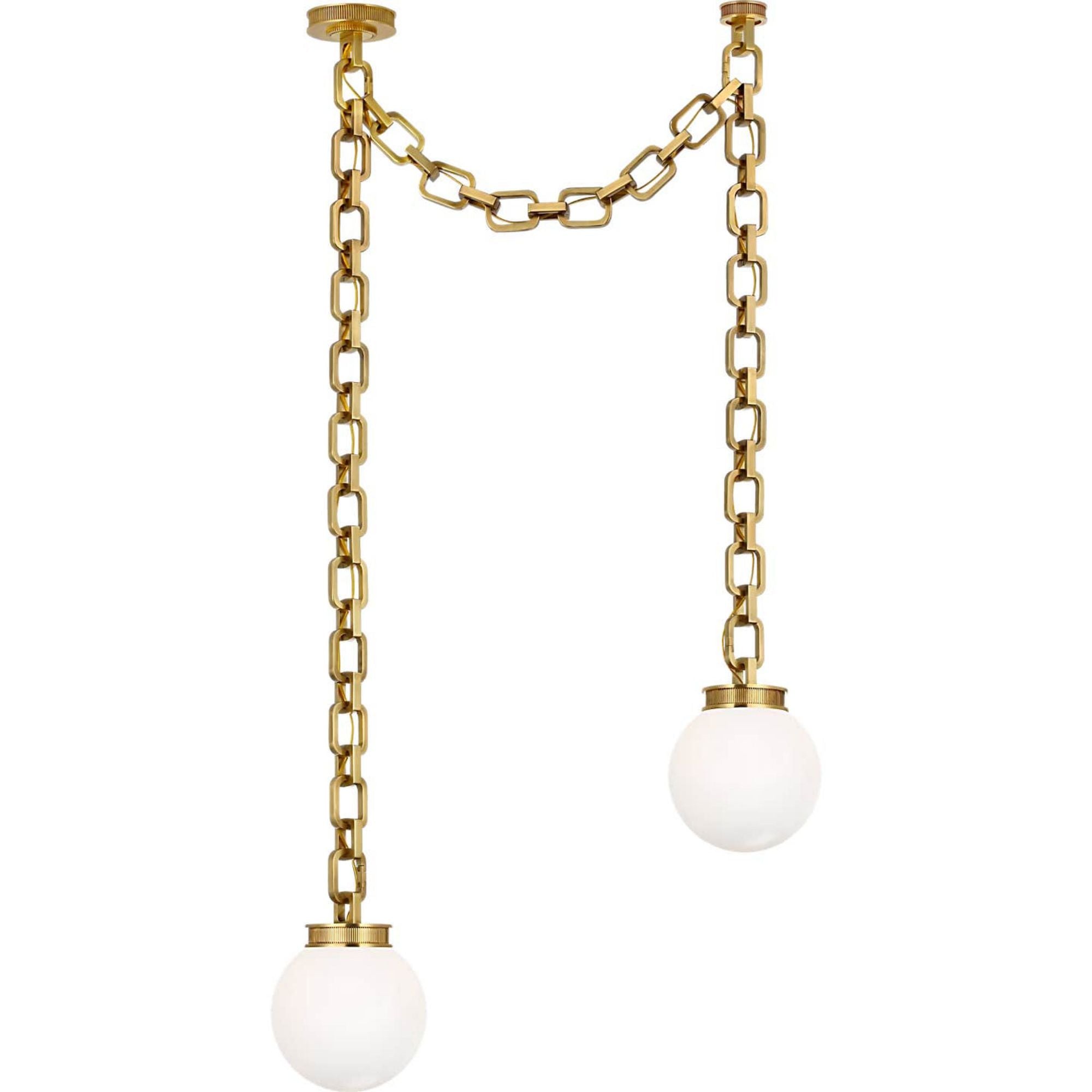 Marie Flanigan Bellamy 2 Light Statement Chain 8" Globe Chandelier in Soft Brass with White Glass W33"