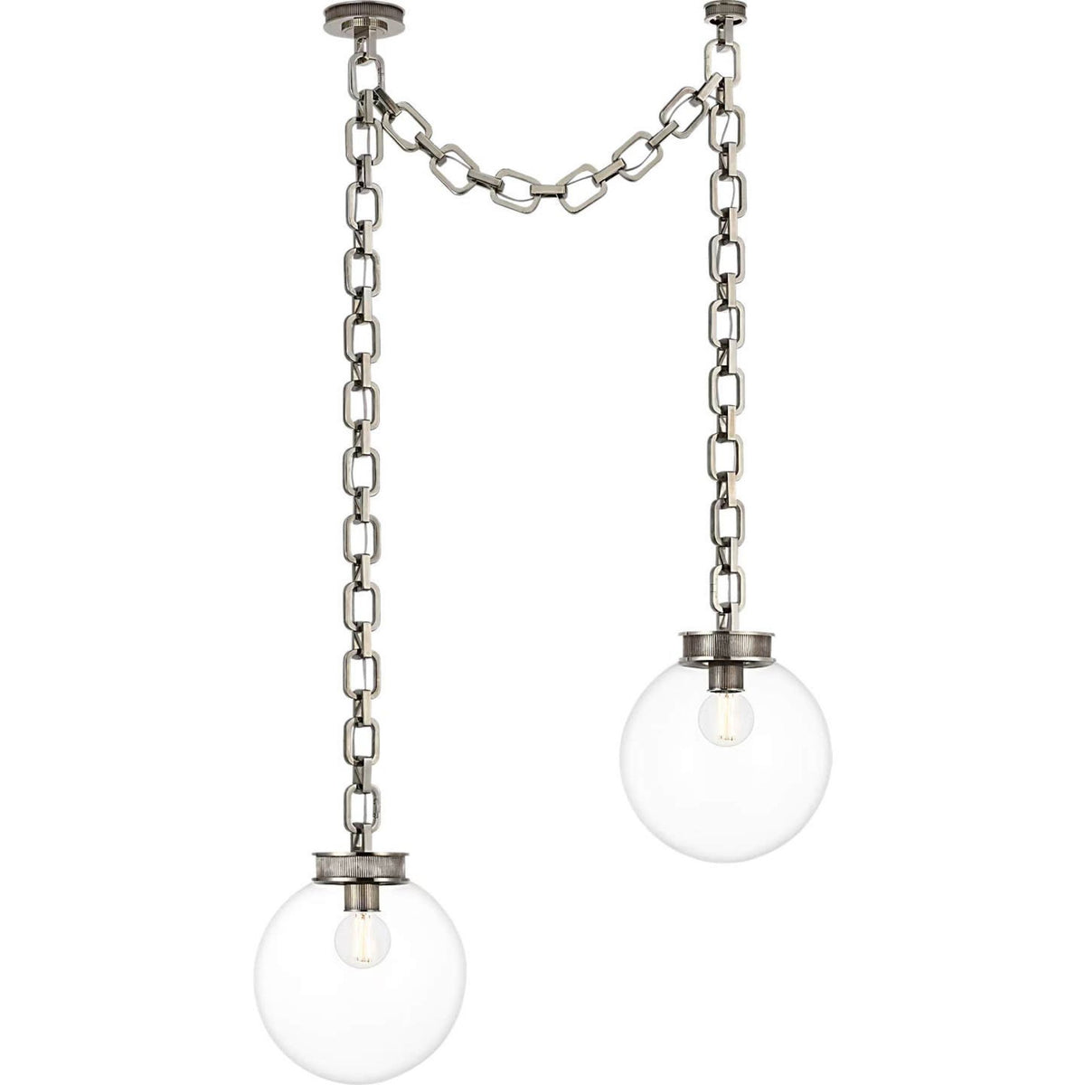 Marie Flanigan Bellamy 2 Light Statement Chain 12" Globe Chandelier in Pewter with Clear Glass W37"