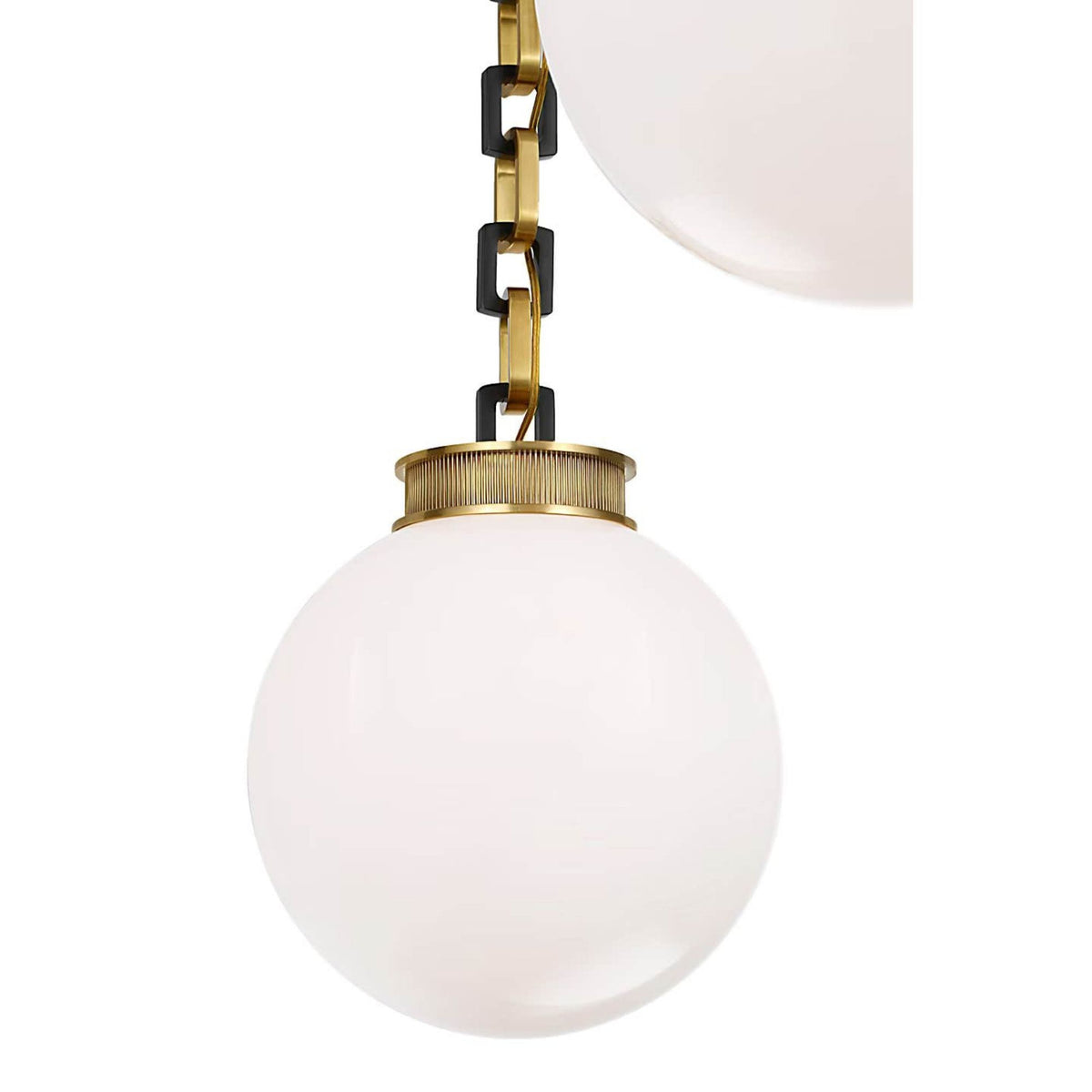 Marie Flanigan Bellamy 2 Light Statement Chain 12" Globe Chandelier in Soft Brass and Bronze with White Glass W37"