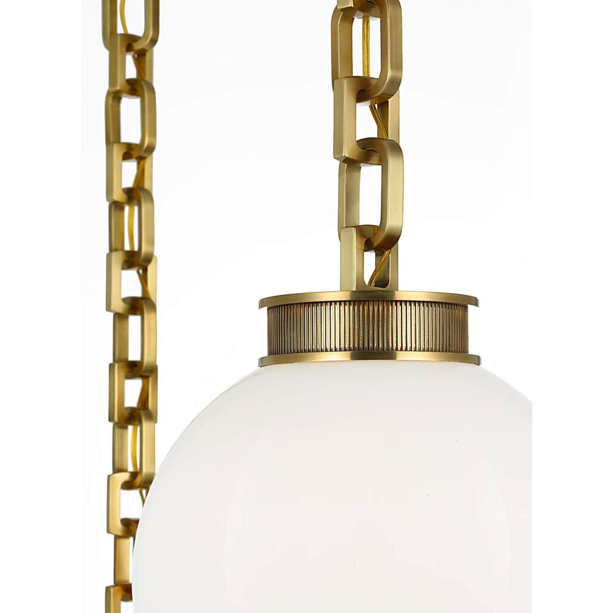 Marie Flanigan Bellamy 2 Light Statement Chain 12" Globe Chandelier in Soft Brass with White Glass W37"