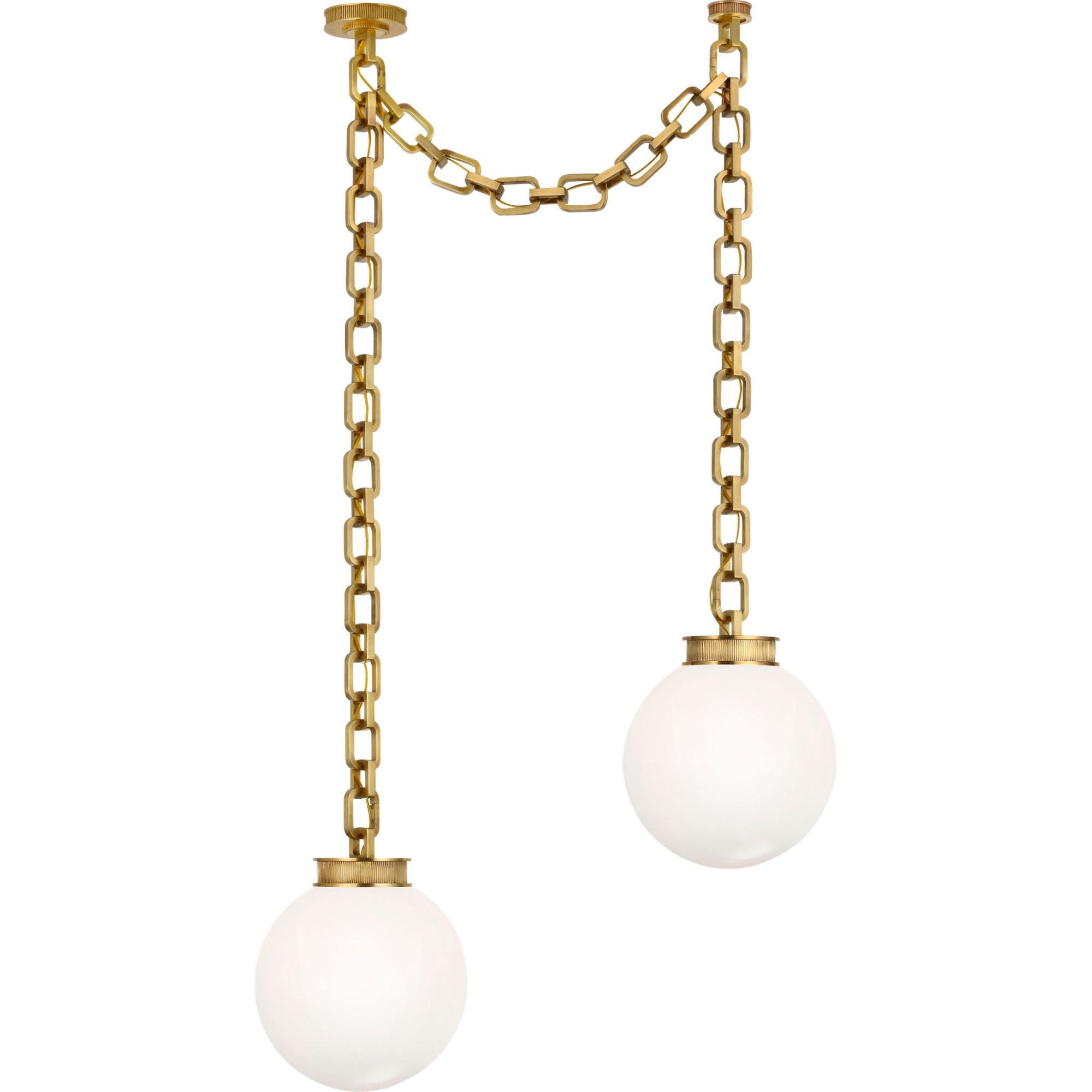 Marie Flanigan Bellamy 2 Light Statement Chain 12" Globe Chandelier in Soft Brass with White Glass W37"