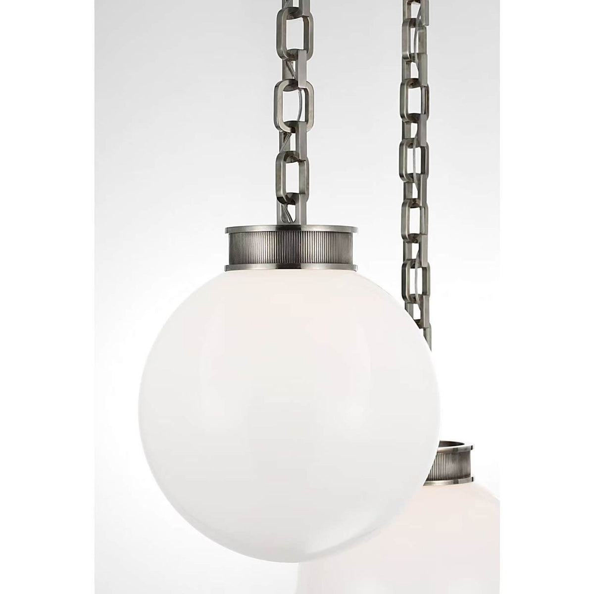 Marie Flanigan Bellamy 2 Light Statement Chain 16" Globe Chandelier in Pewter with White Glass W41"