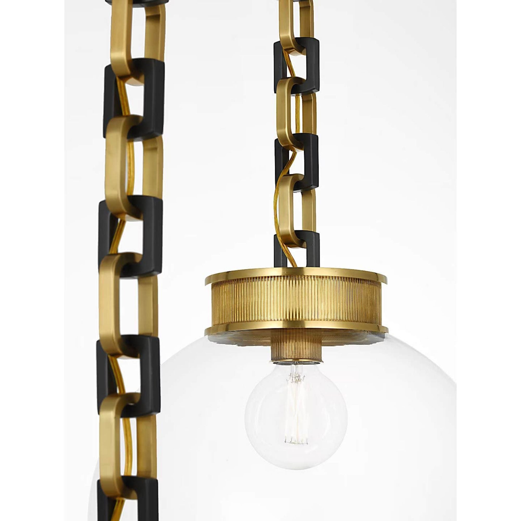 Marie Flanigan Bellamy 2 Light Statement Chain 16" Globe Chandelier in Soft Brass and Bronze with 16" Clear Glass W41"