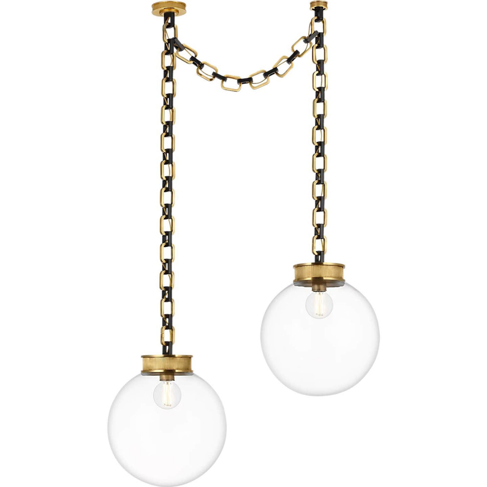 Marie Flanigan Bellamy 2 Light Statement Chain 16" Globe Chandelier in Soft Brass and Bronze with 16" Clear Glass W41"
