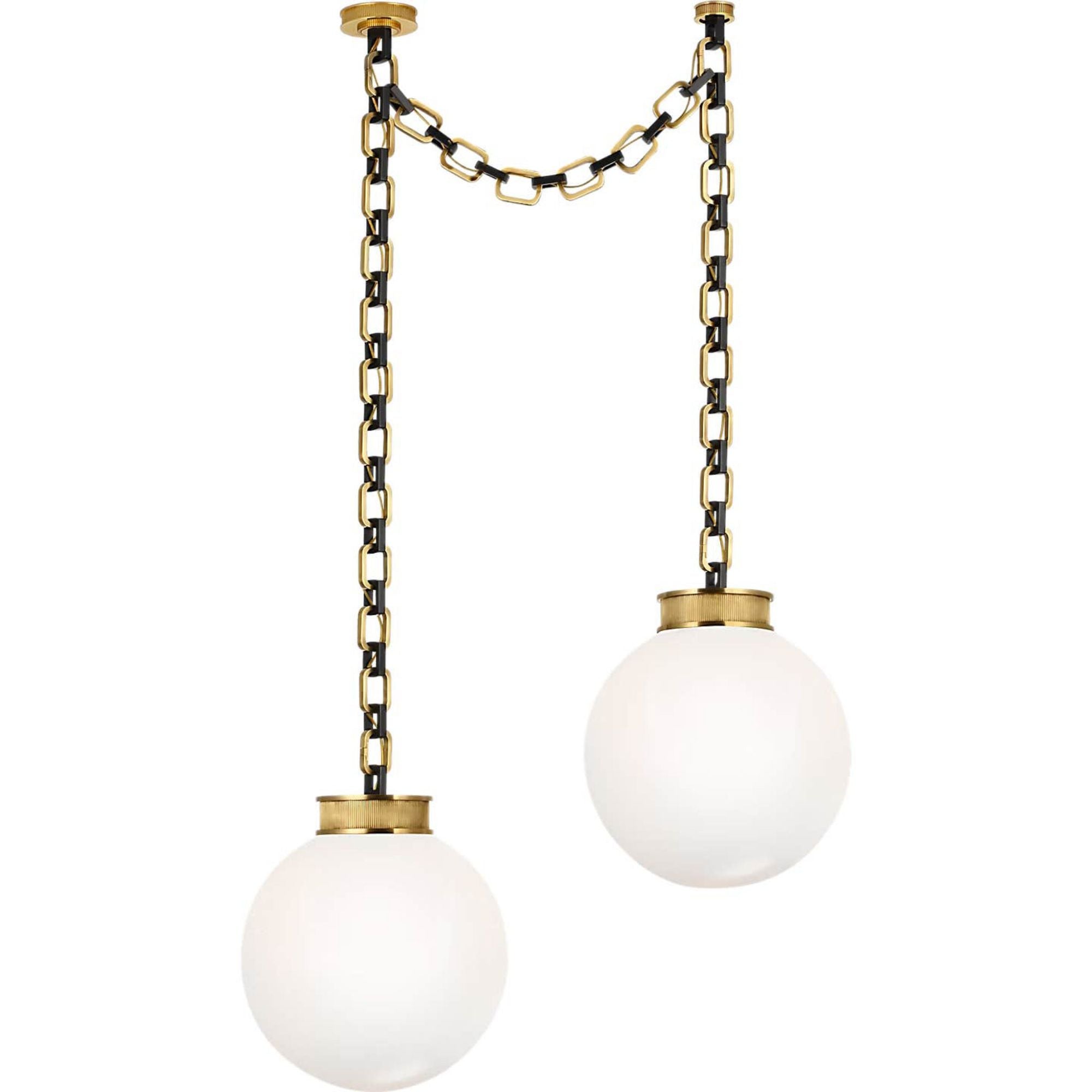 Marie Flanigan Bellamy 2 Light Statement Chain 16" Globe Chandelier in Soft Brass and Bronze with White Glass W41"