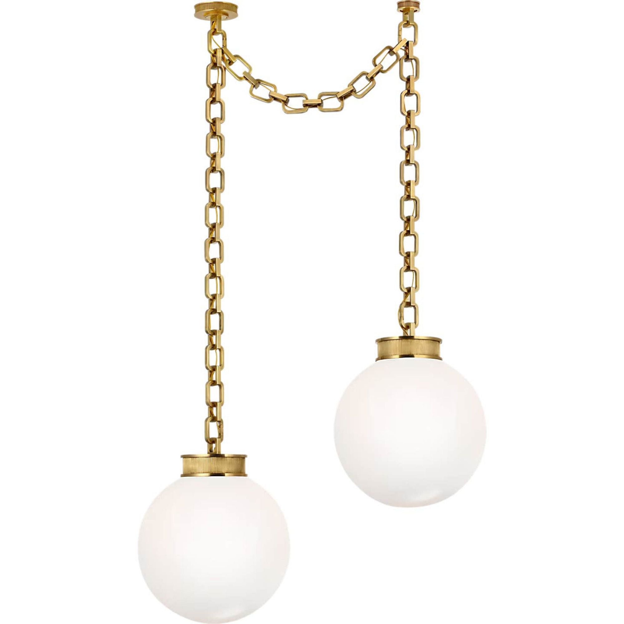 Marie Flanigan Bellamy 2 Light Statement Chain 16" Globe Chandelier in Soft Brass with White Glass W41"