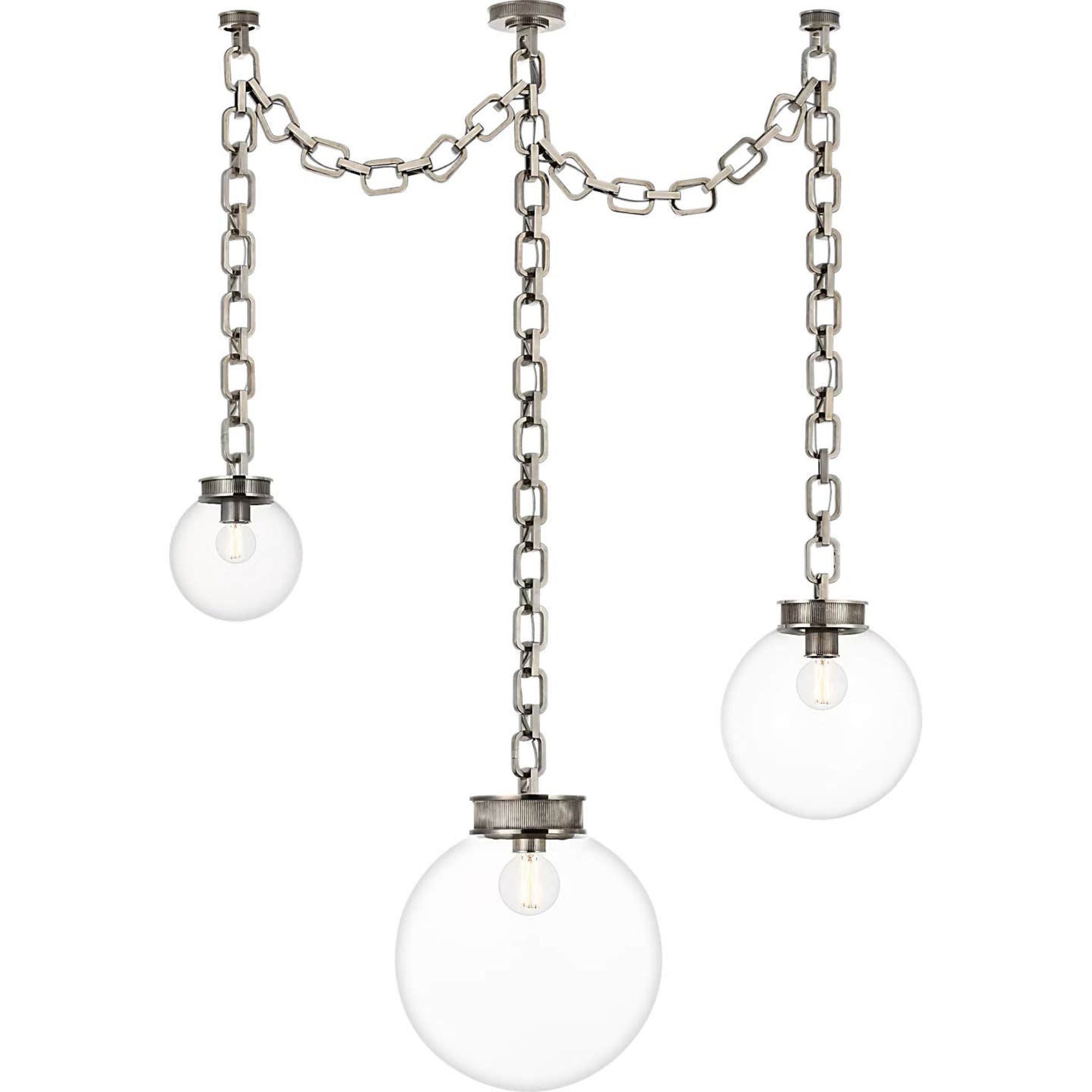 Marie Flanigan Bellamy 3 Light Statement Chain Multi Globe Chandelier in Pewter with Clear Glass W51"
