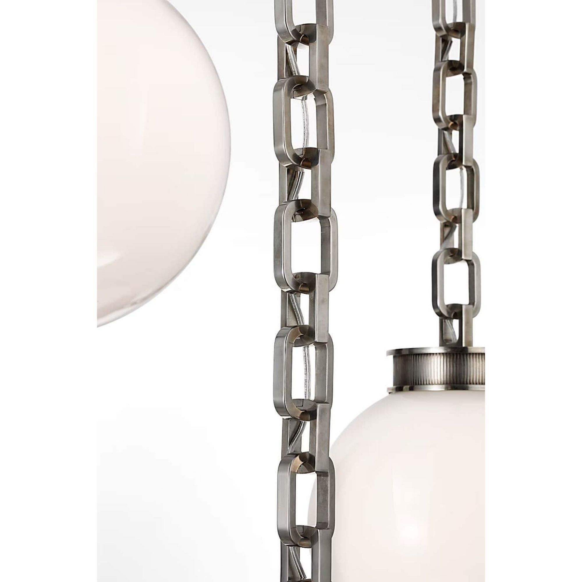 Marie Flanigan Bellamy 3 Light Statement Chain Multi Globe Chandelier in Pewter with White Glass W51"