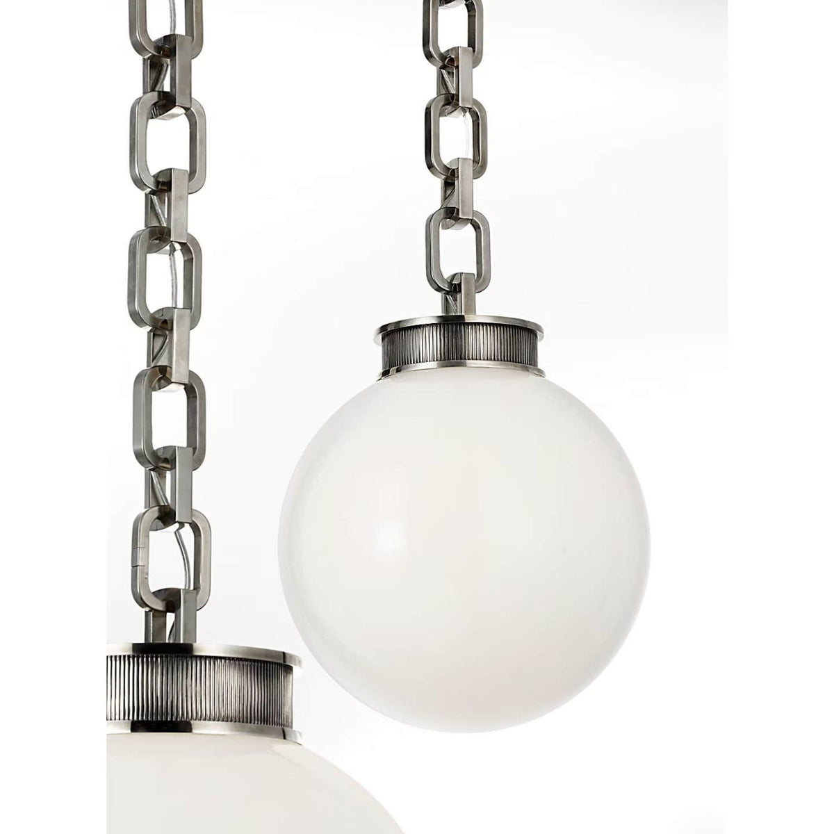 Marie Flanigan Bellamy 3 Light Statement Chain Multi Globe Chandelier in Pewter with White Glass W51"