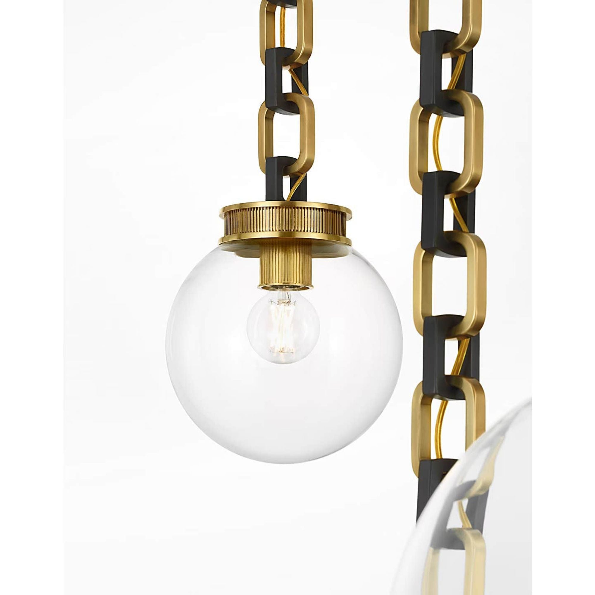 Marie Flanigan Bellamy 3 Light Statement Chain Multi Globe Chandelier in Soft Brass and Bronze with Clear Glass W51"