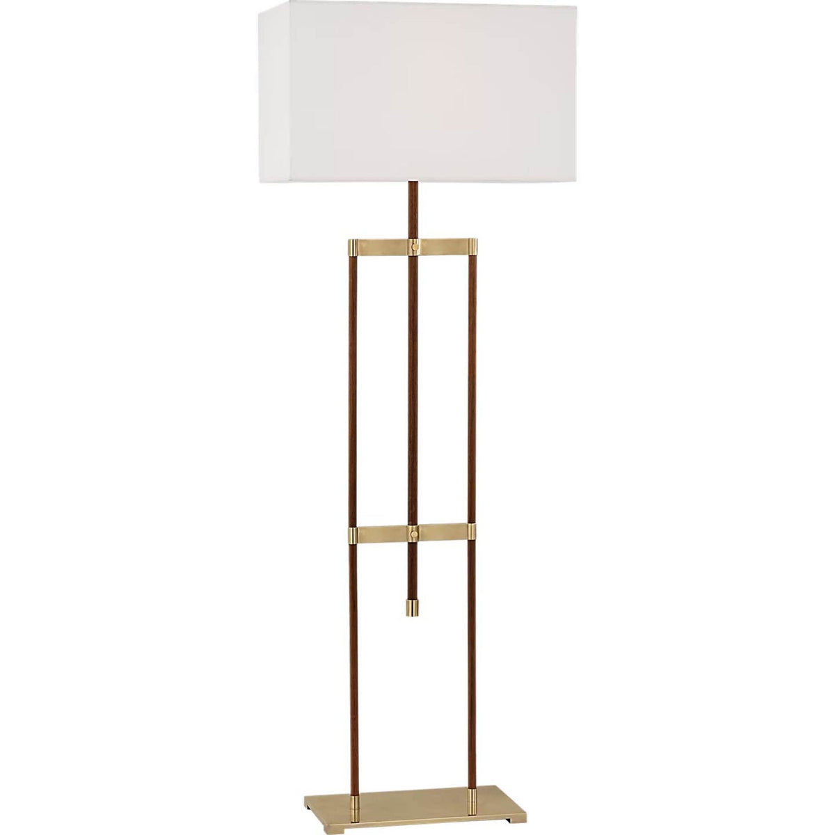 Ray Booth Alda 57" Adjustable Floor Lamp in Antique-Burnished Brass and Walnut with Linen Shade W21" x H55.25" - 72"