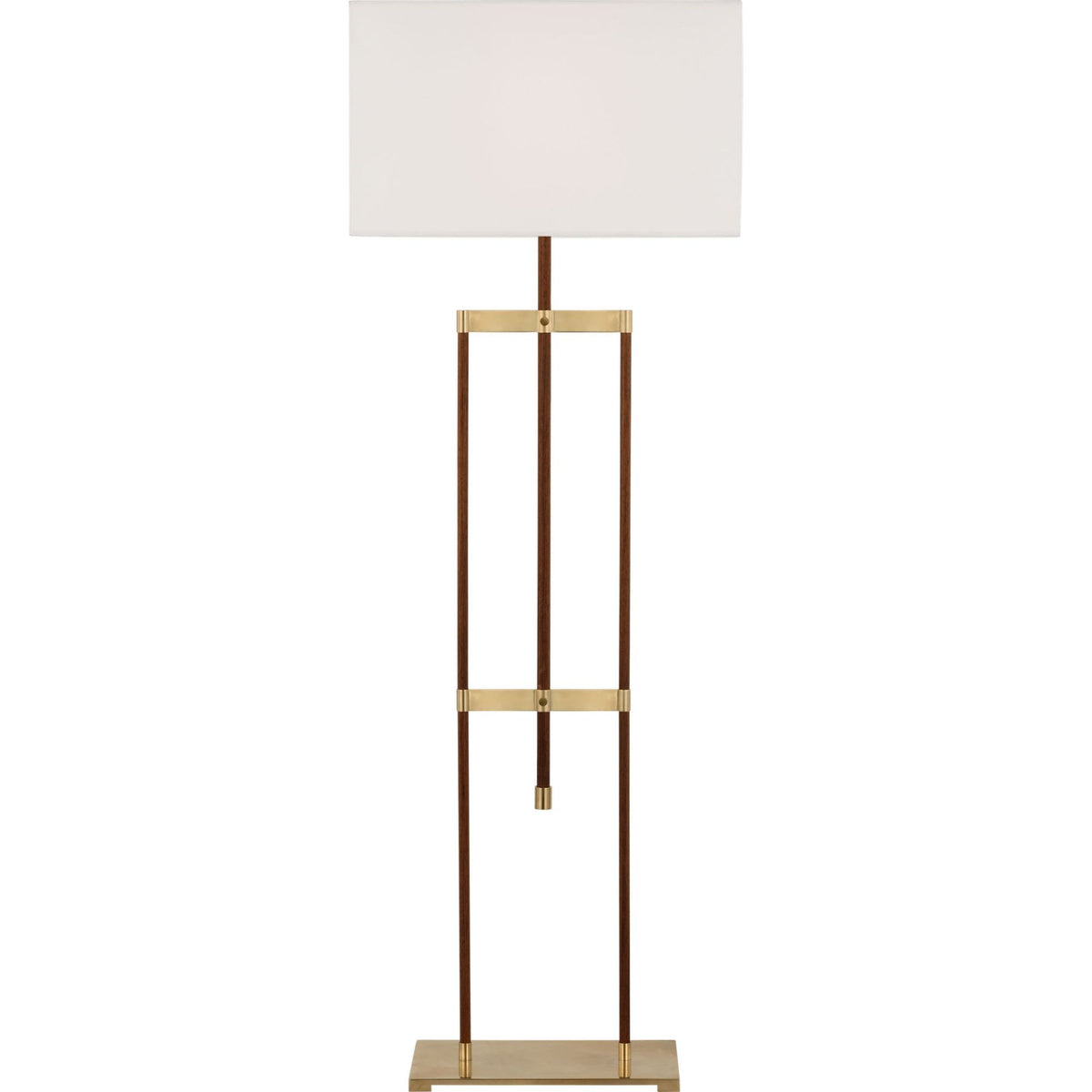 Ray Booth Alda 57" Adjustable Floor Lamp in Antique-Burnished Brass and Walnut with Linen Shade W21" x H55.25" - 72"