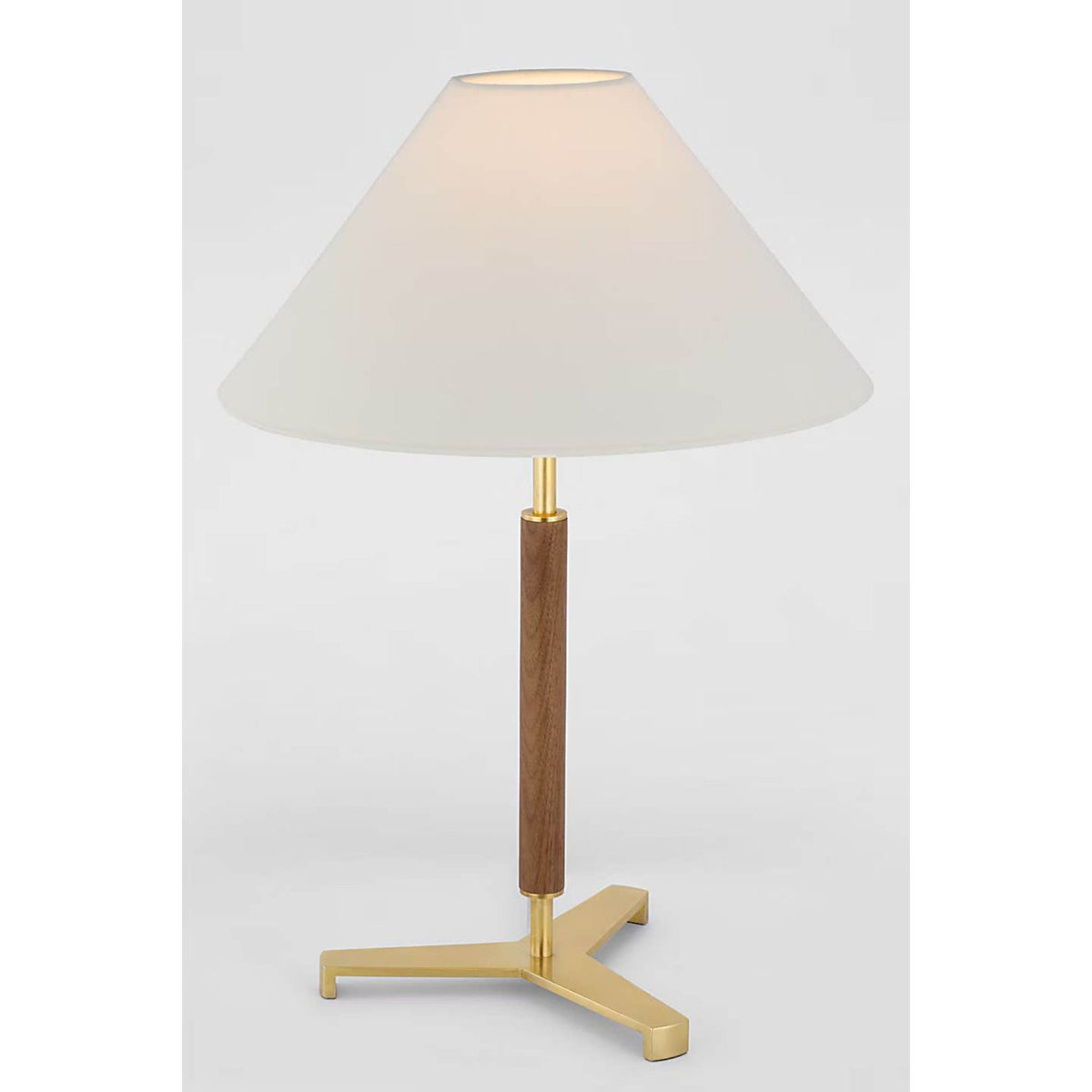 Ray Booth Amaya 20" Table Lamp in Antique-Burnished Brass and Walnut with Linen Shade W13.75" x H20"