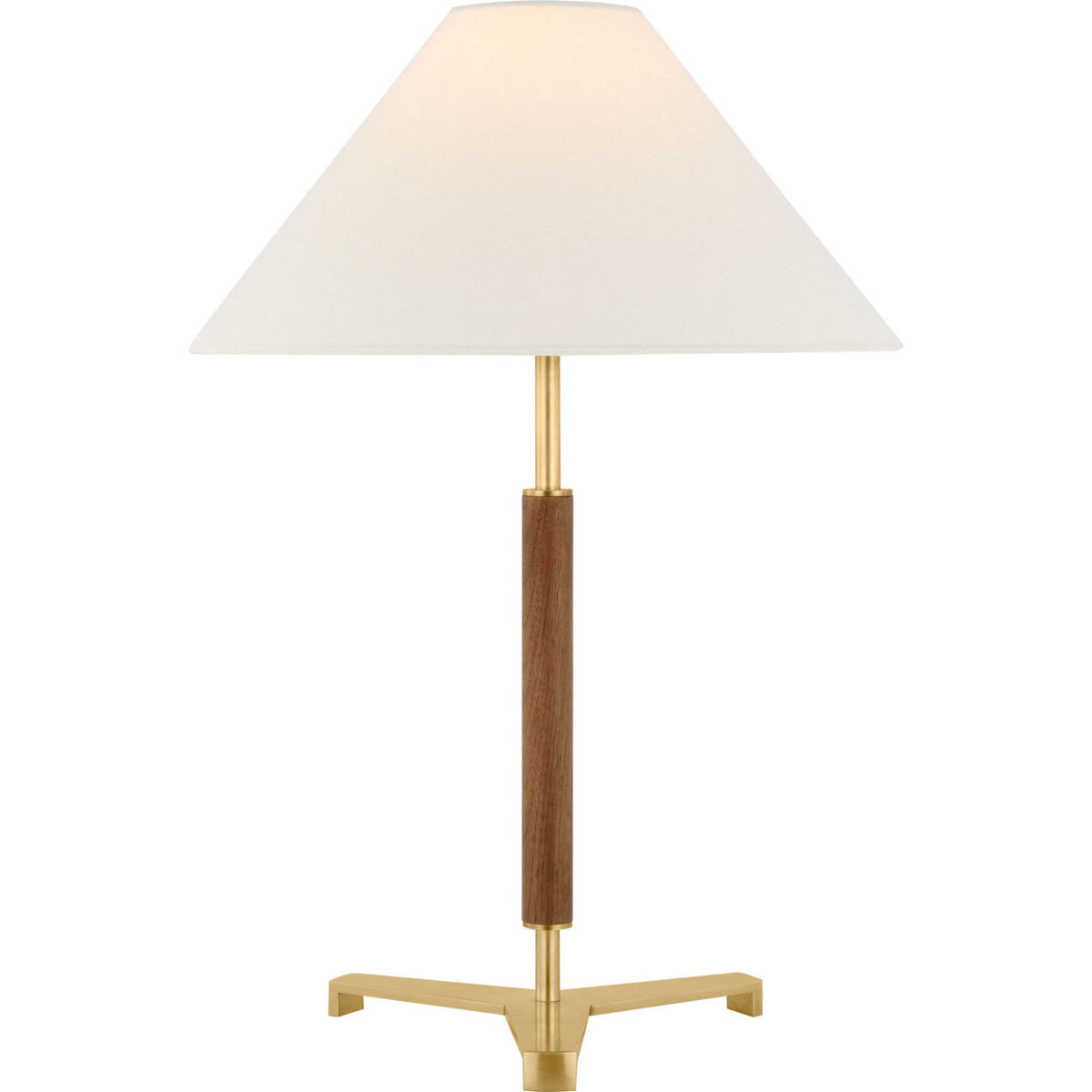 Ray Booth Amaya 20" Table Lamp in Antique-Burnished Brass and Walnut with Linen Shade W13.75" x H20"