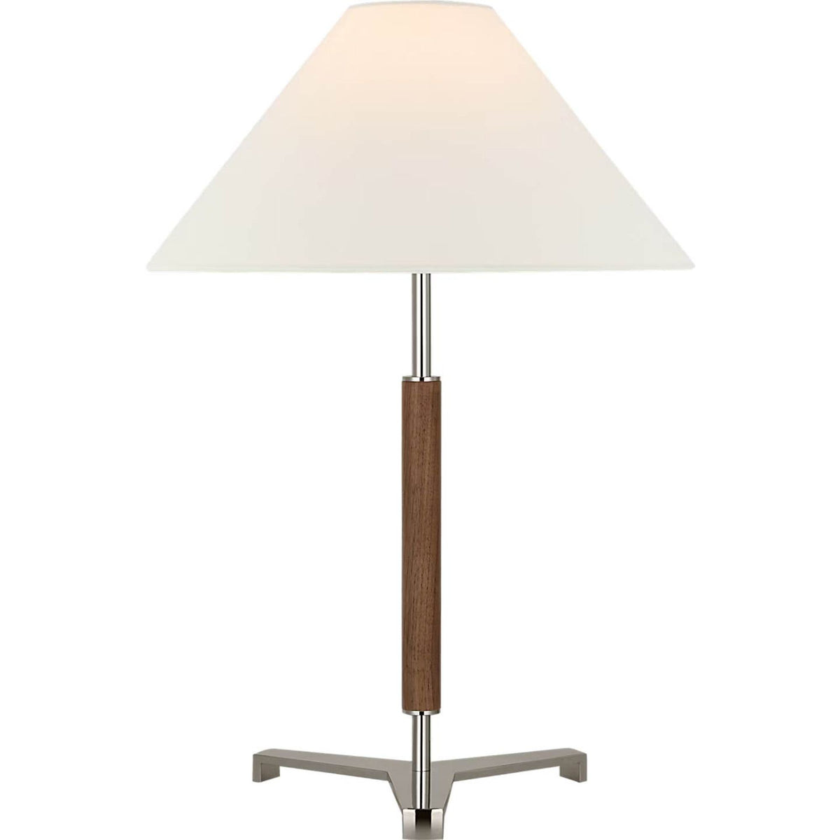 Ray Booth Amaya 20" Table Lamp in Polished Nickel and Walnut with Linen Shade W13.75" x H20"