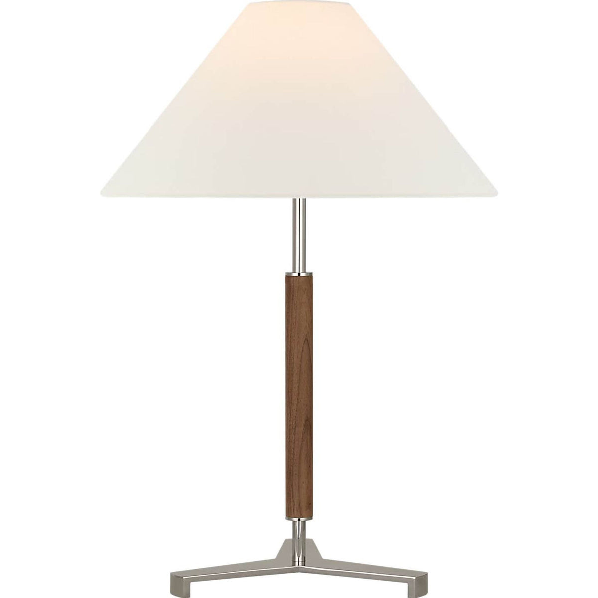 Ray Booth Amaya 20" Table Lamp in Polished Nickel and Walnut with Linen Shade W13.75" x H20"